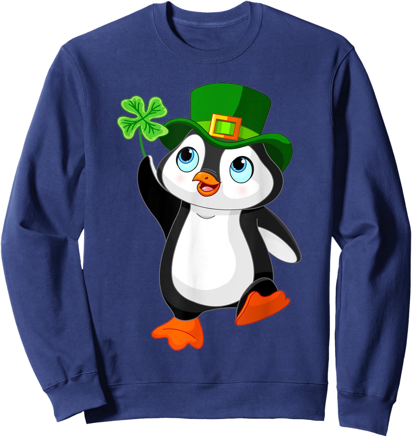 St. Patrick's Day Penguin Shirt, Irish, Shamrock, Clover Sweatshirt - Sweatshirt | Navy