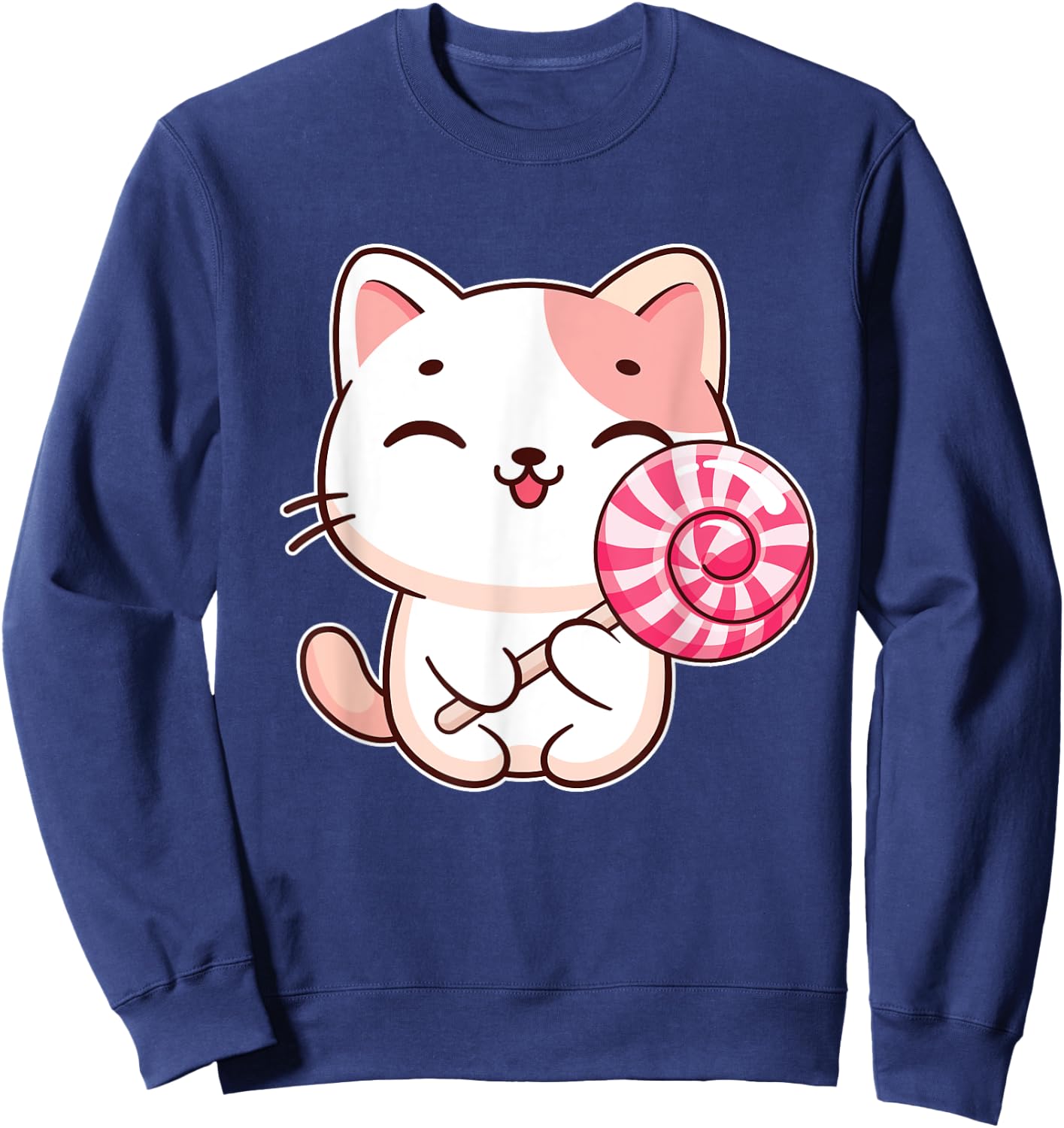 Kawaii Cat With Lollipop - Lollipop Candy Lovers Sweets Sweatshirt - Sweatshirt | Navy
