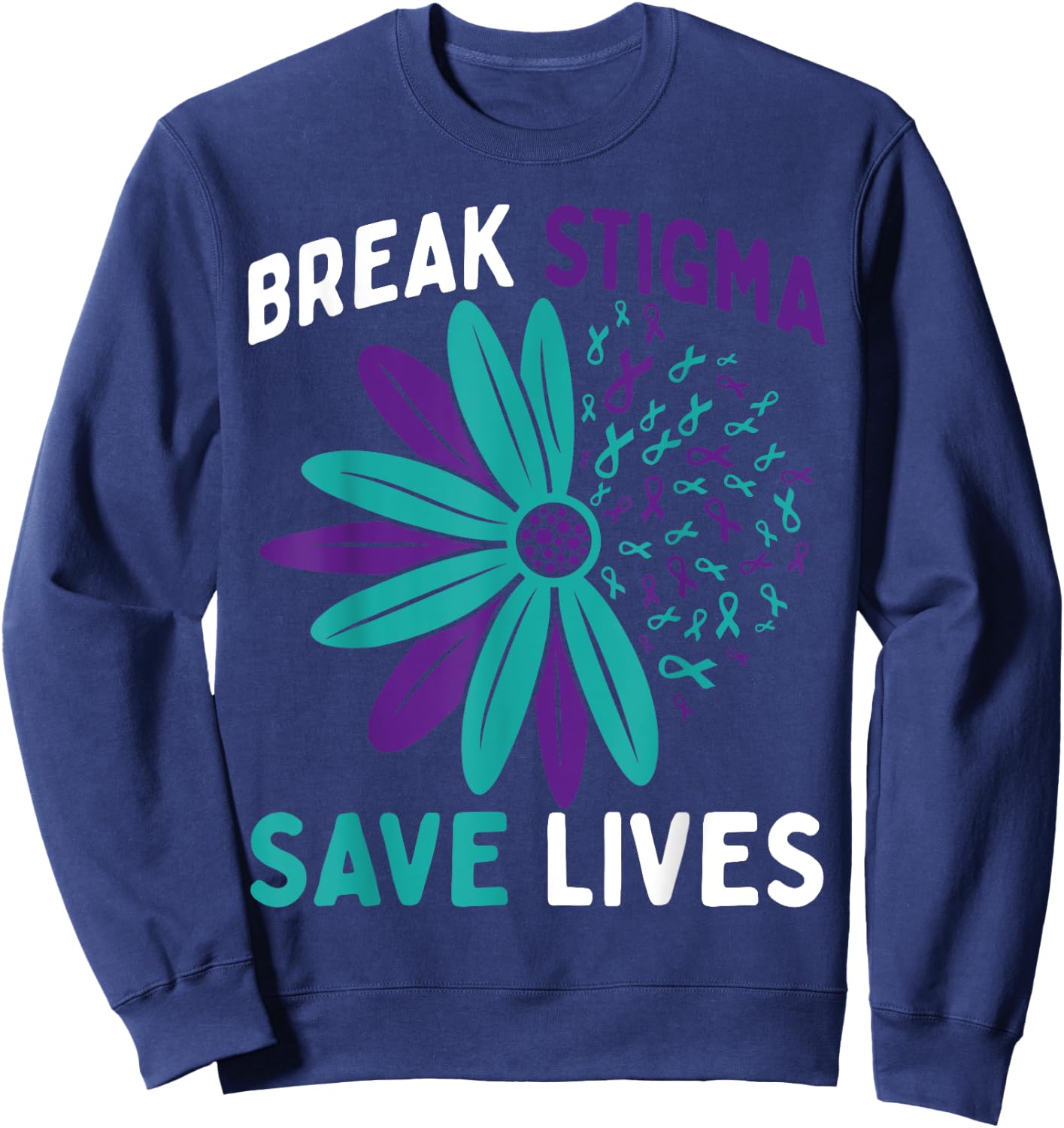 Suicide Prevention Awareness Teal & Purple Break Stigma Sweatshirt - Sweatshirt | Navy