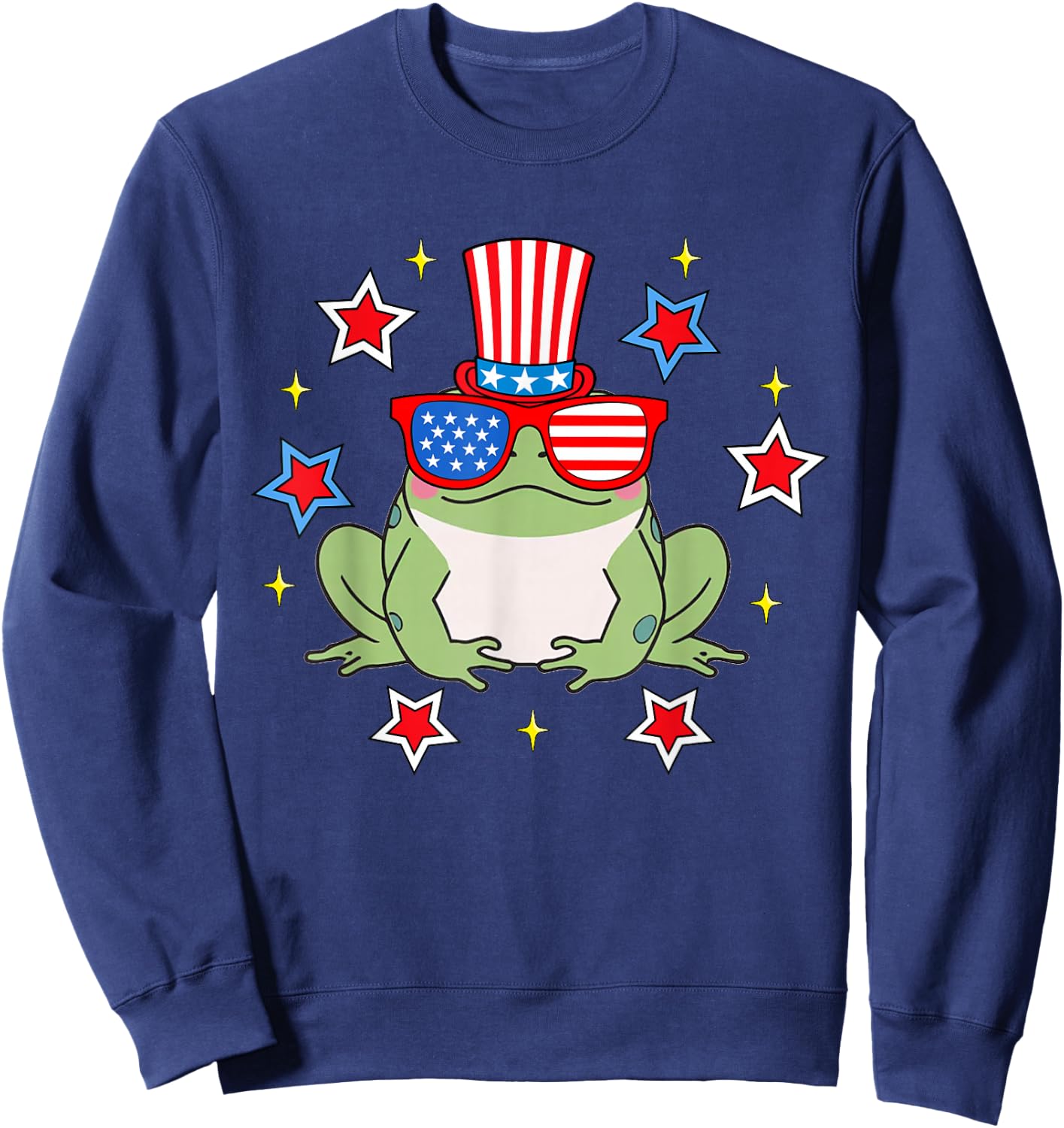 Cute Frog American Flag Patriotic Funny 4th of July Sweatshirt - Sweatshirt | Navy