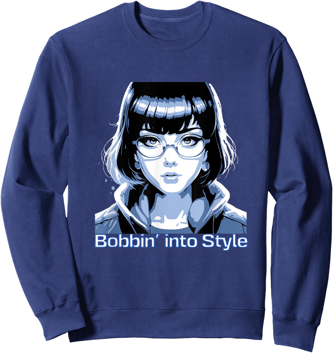 Anime Girls Short Pixie Hair Kawaii Bob Cut Women Fashion Sweatshirt - Sweatshirt | Navy