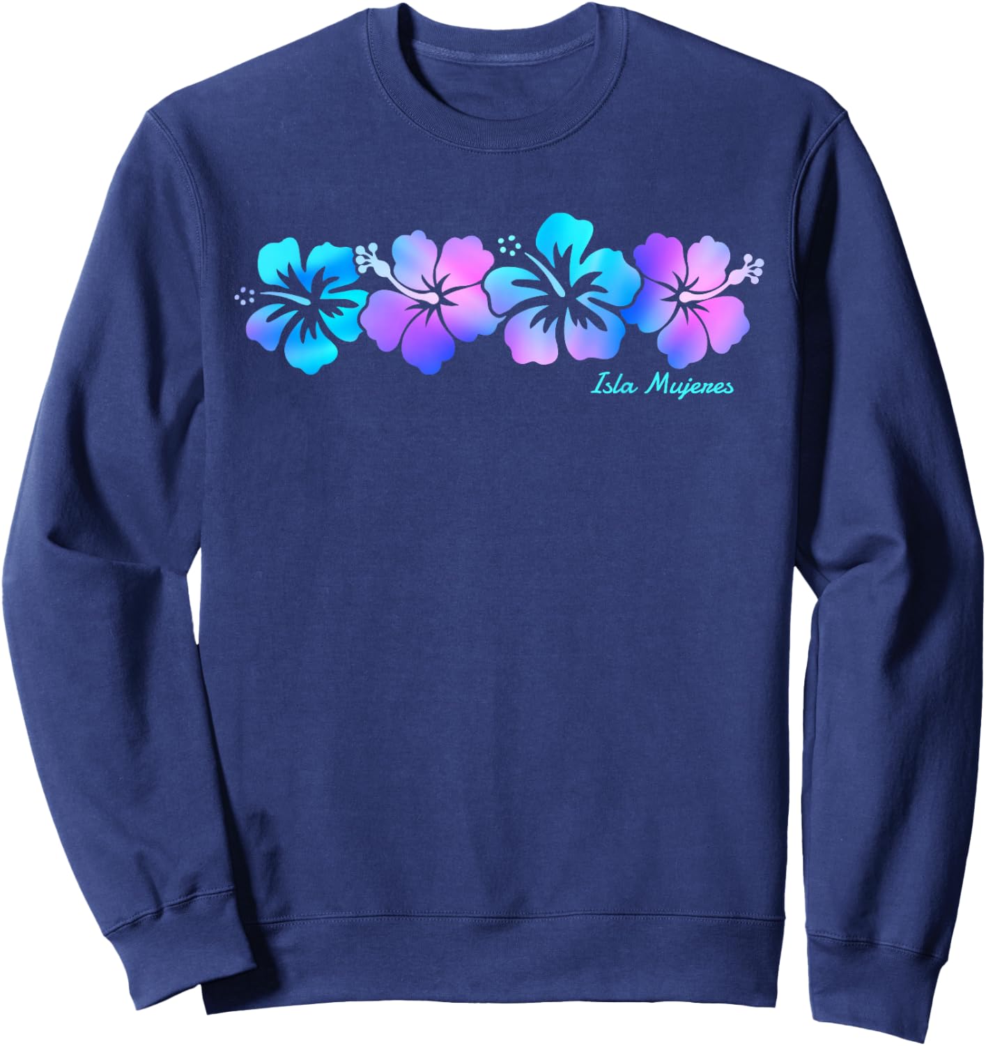 Retro Isla Mujeres Mexico hibiscus flower Men Women Sweatshirt - Sweatshirt | Navy