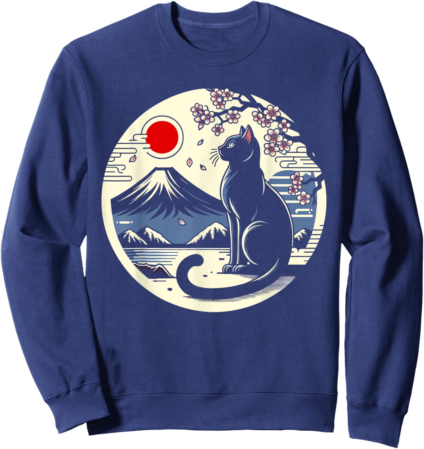 Kawaii Cat Anime Japanese Retro Men Women Kids Funny Cat Sweatshirt - Sweatshirt | Navy
