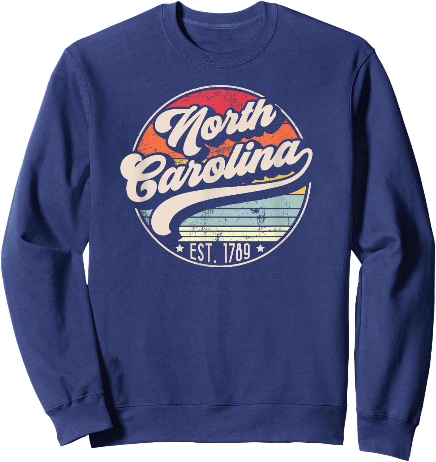 Retro North Carolina Home State NC Cool 70s Style Sunset Sweatshirt - Sweatshirt | Navy