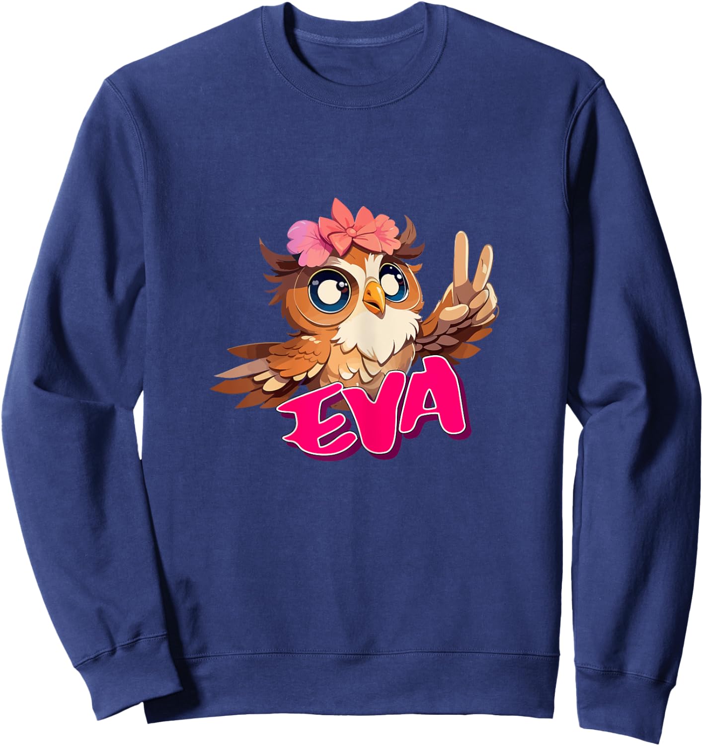 EVA - Adorable girl name with cute OWL Sweatshirt - Sweatshirt | Navy