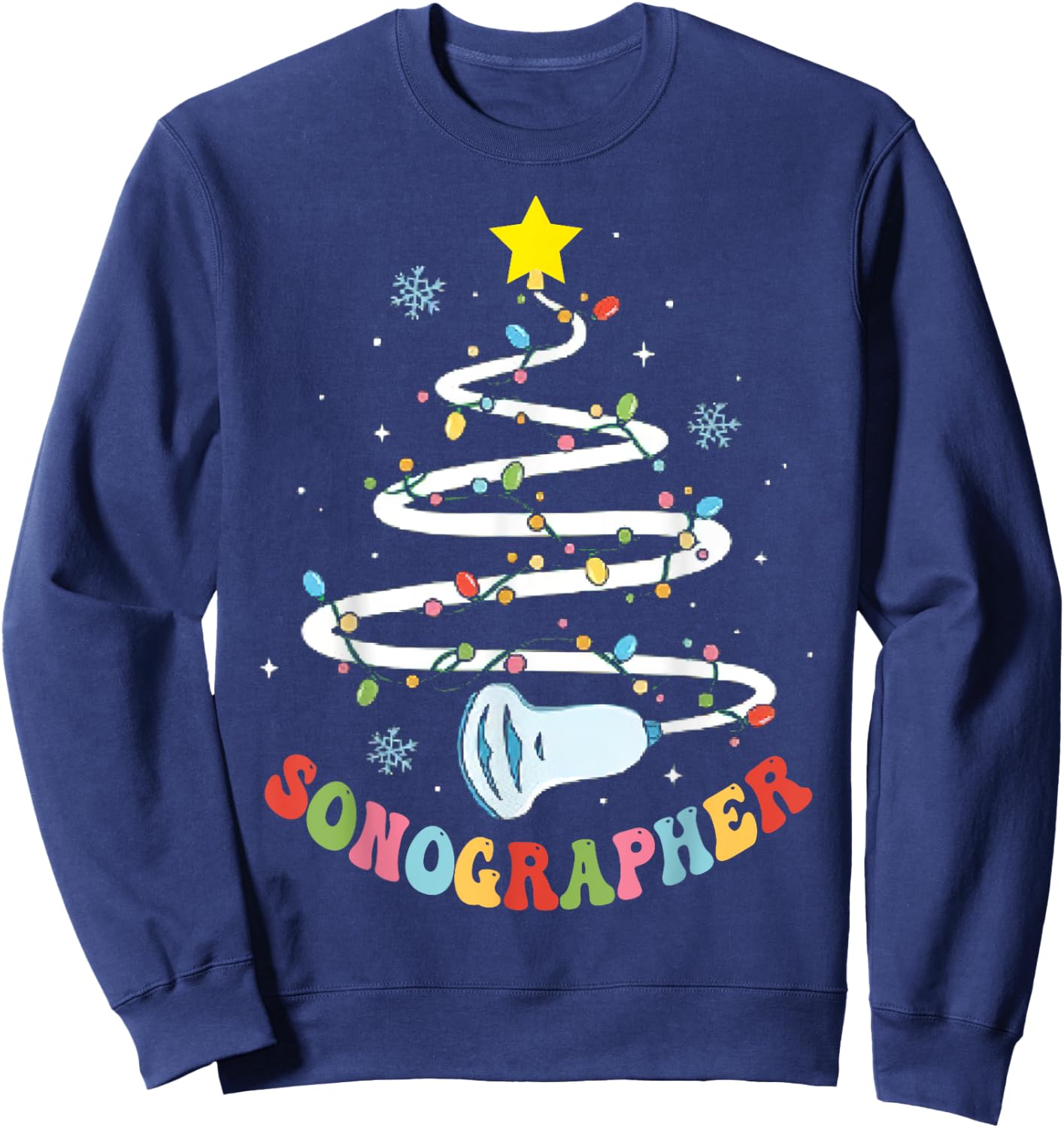 Christmas Sonography Tech, Holiday Sonographer Xmas Tree - -Adults, Black, Small Sweatshirt - Sweatshirt | Navy