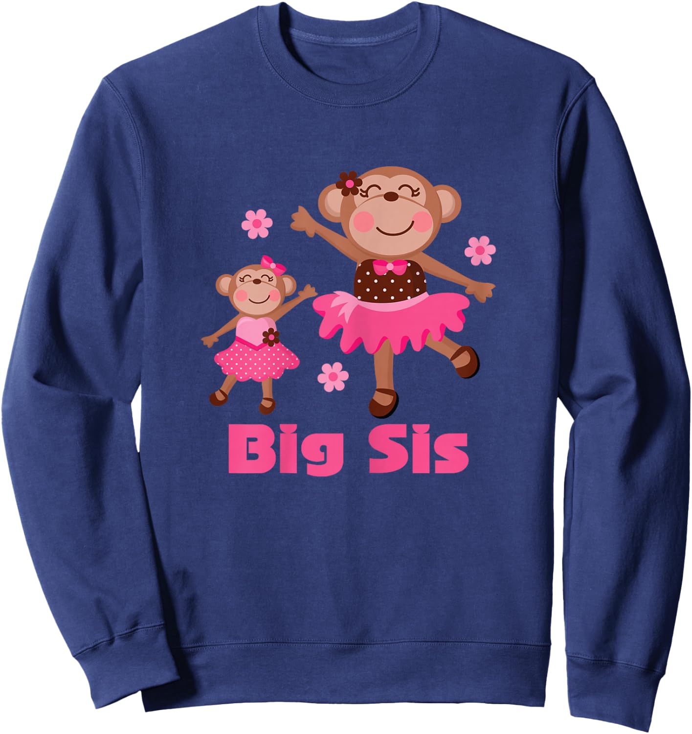 Big Sis Ballerina Girls Monkey Sister Announcement Sweatshirt - Sweatshirt | Navy