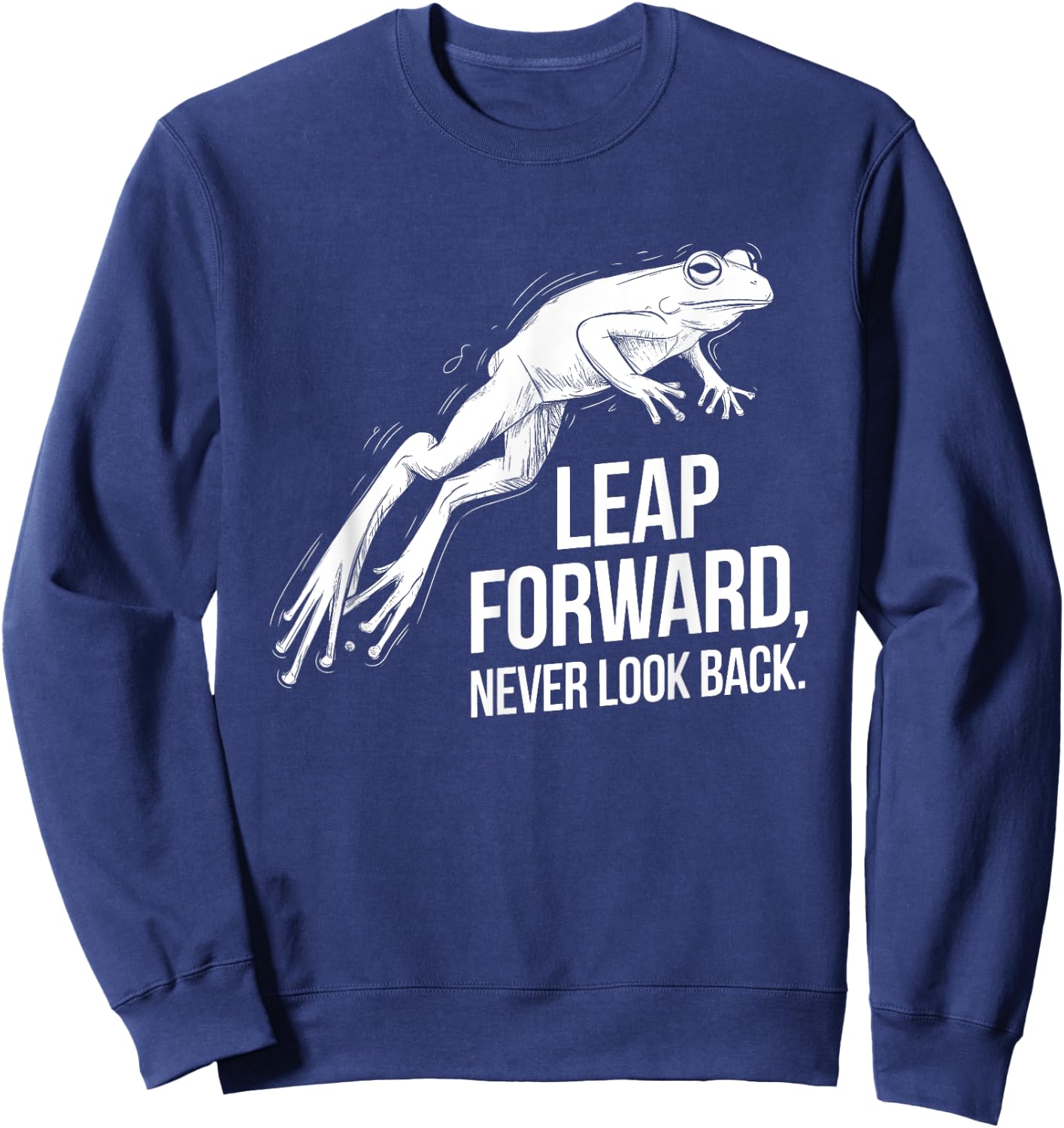 Leap Forward, Never Look Back - Bold Frog Animal Design Sweatshirt - Sweatshirt | Navy
