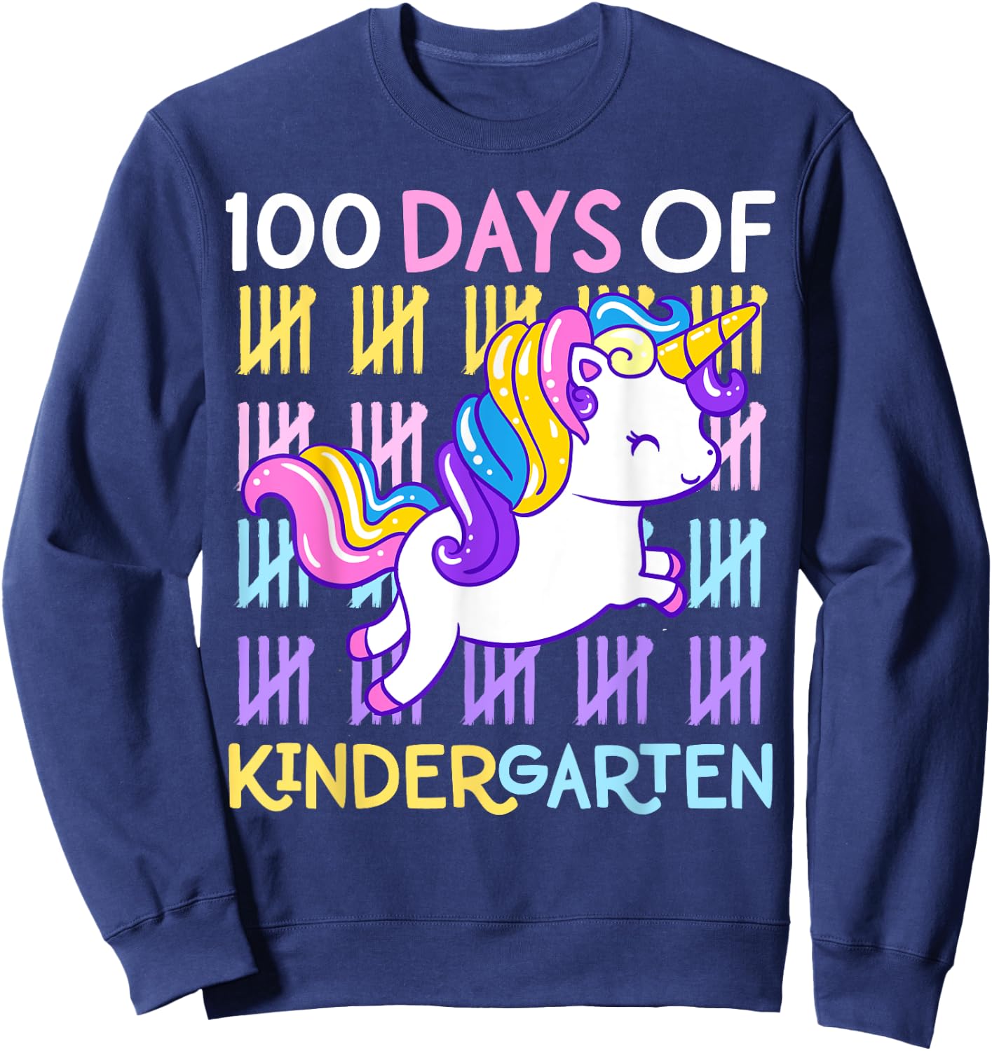 100 Days of Kindergarten Unicorn Girls 100 Days of School Sweatshirt - Sweatshirt | Navy