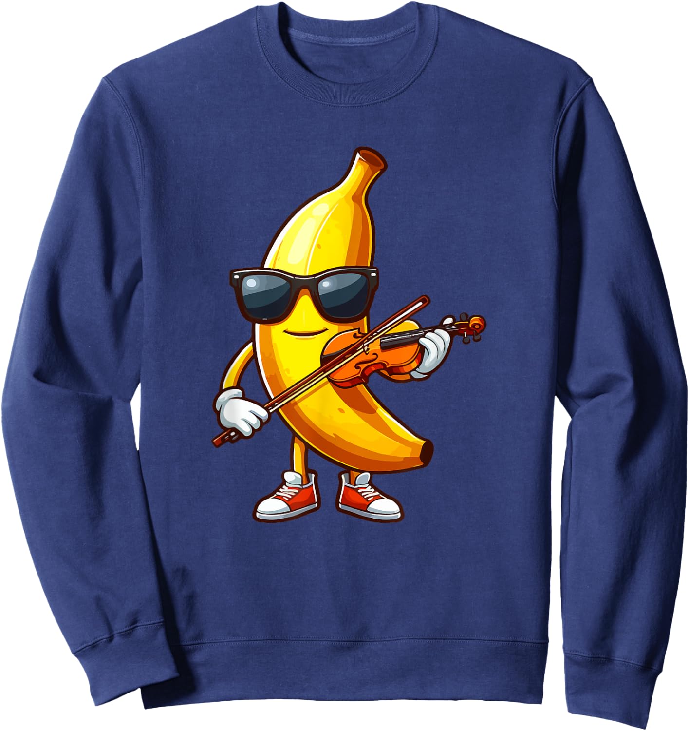 Banana Sunglasses Playing Violin Funny Fruit Instrument Sweatshirt - Sweatshirt | Navy