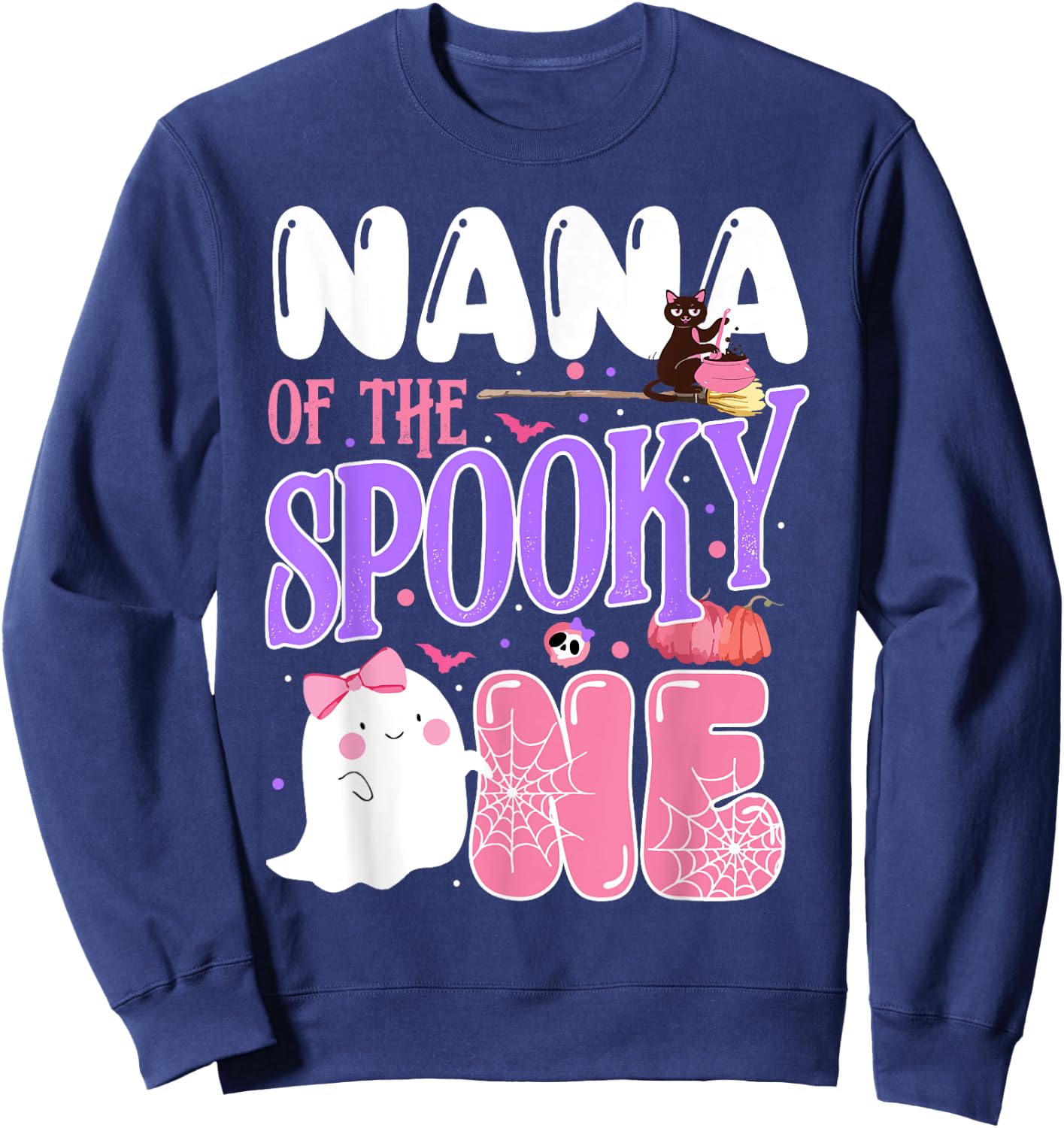 Nana Of The Spooky One 1st Birthday Halloween Pink Ghost Sweatshirt - Sweatshirt | Navy