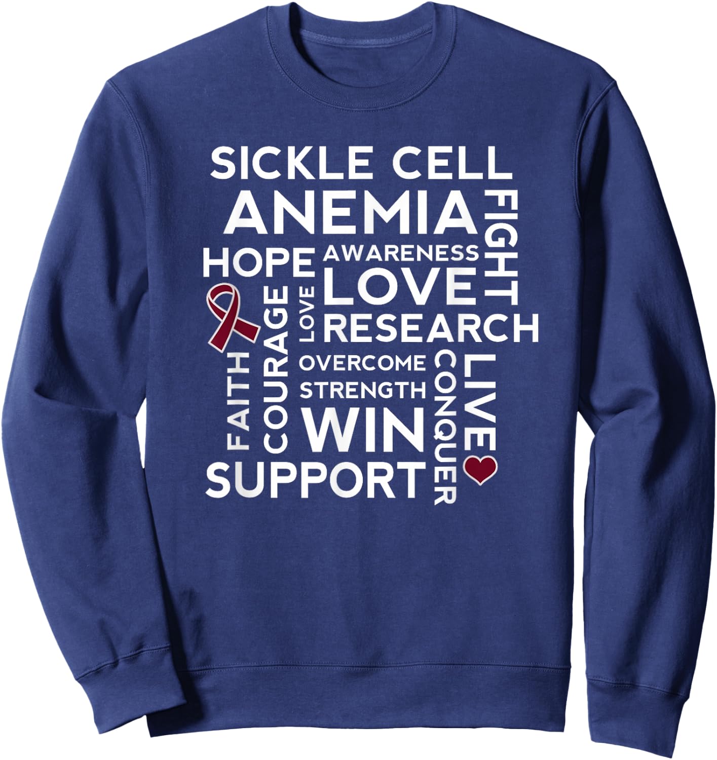 Sickle Cell Anemia Awareness Walk Burgundy Ribbon Sweatshirt - Sweatshirt | Navy