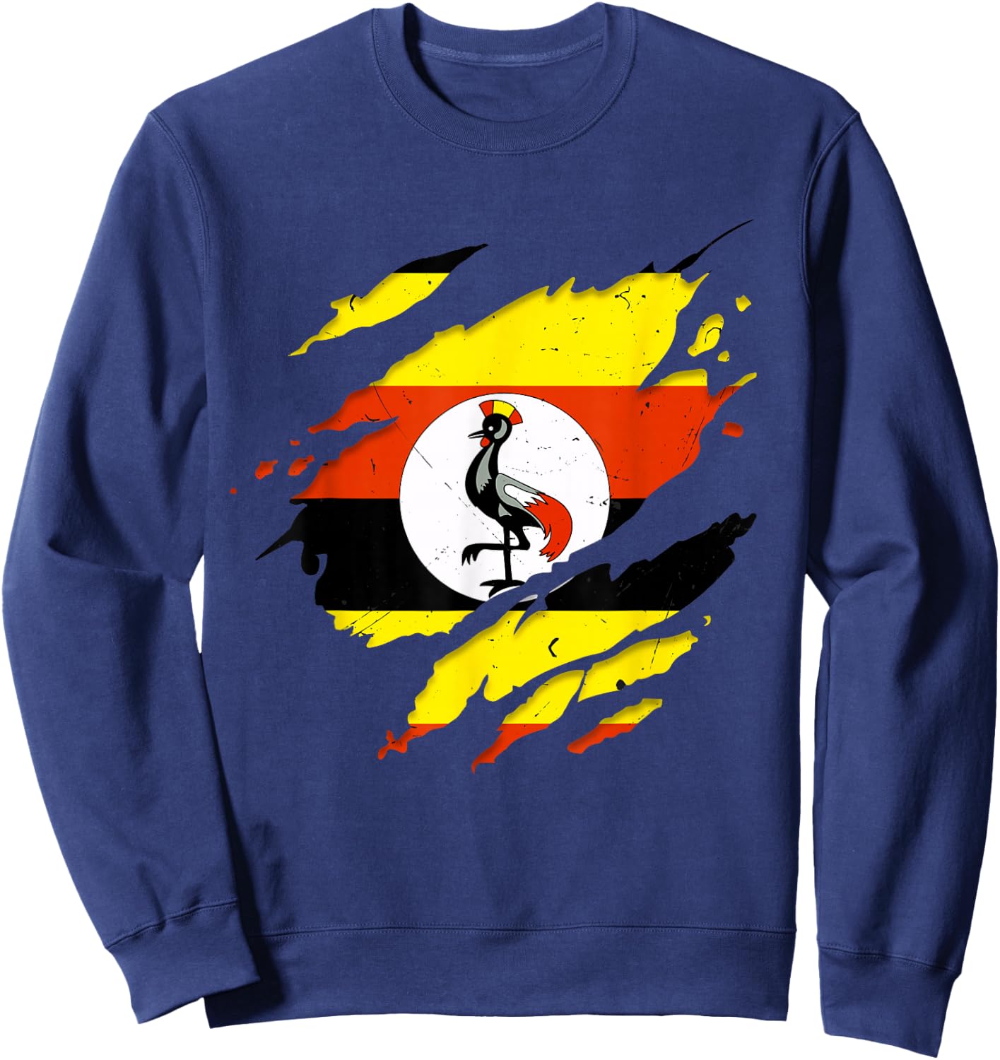 Proud Ugandan Shirts | Torn Ripped Uganda Flag Sweatshirt - Sweatshirt | Navy