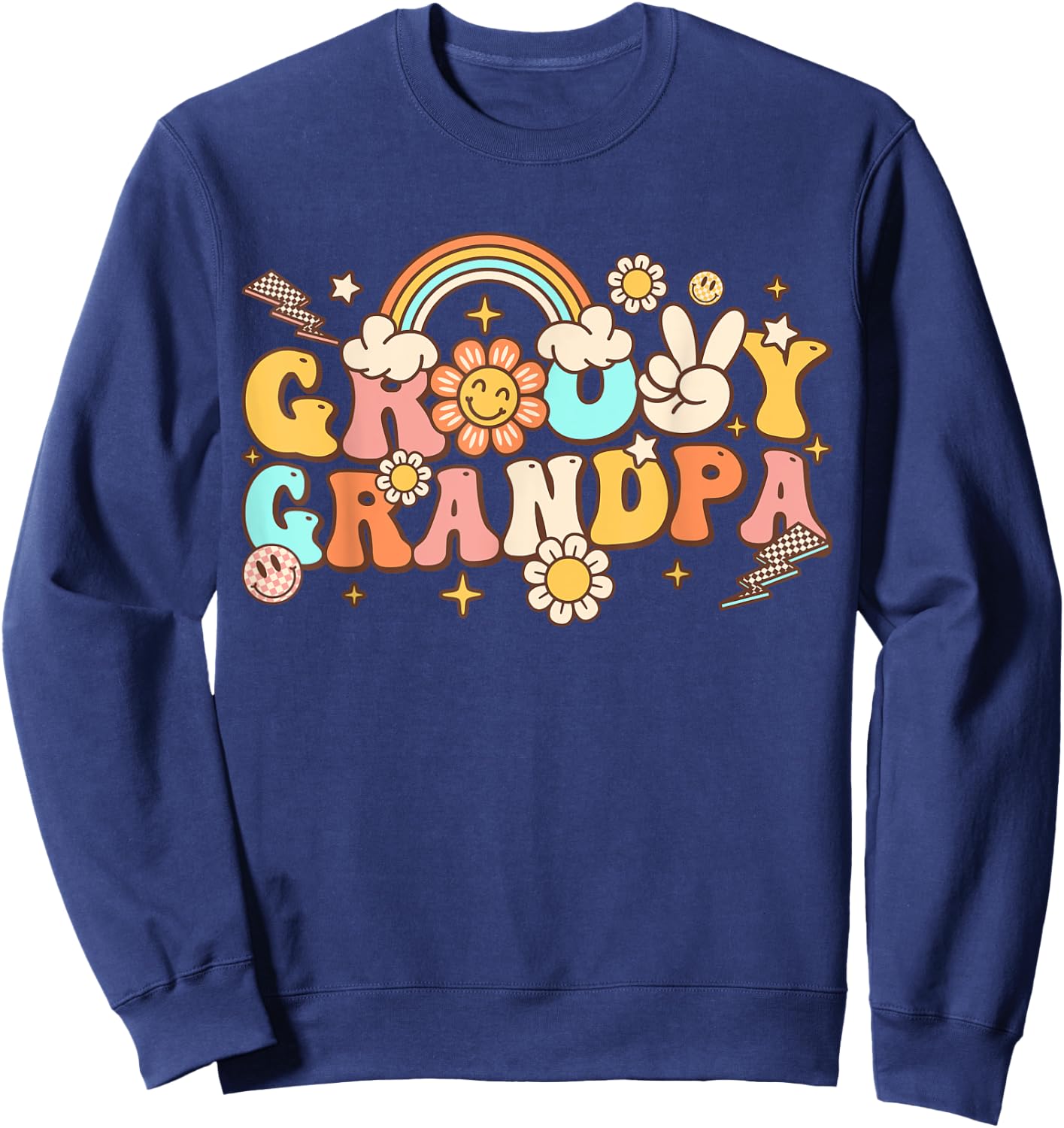 Retro Groovy Grandpa Hippie 70s Themed Birthday Party Sweatshirt - Sweatshirt | Navy