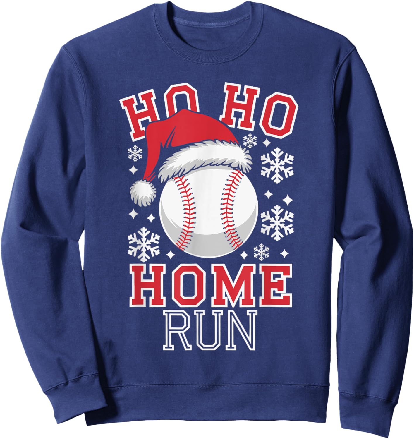 Christmas Santa Baseball Home Run Ho Ho Home Run , -Adults, -Kids, Black, Small, Short Sleeve Sweatshirt - Sweatshirt | Navy