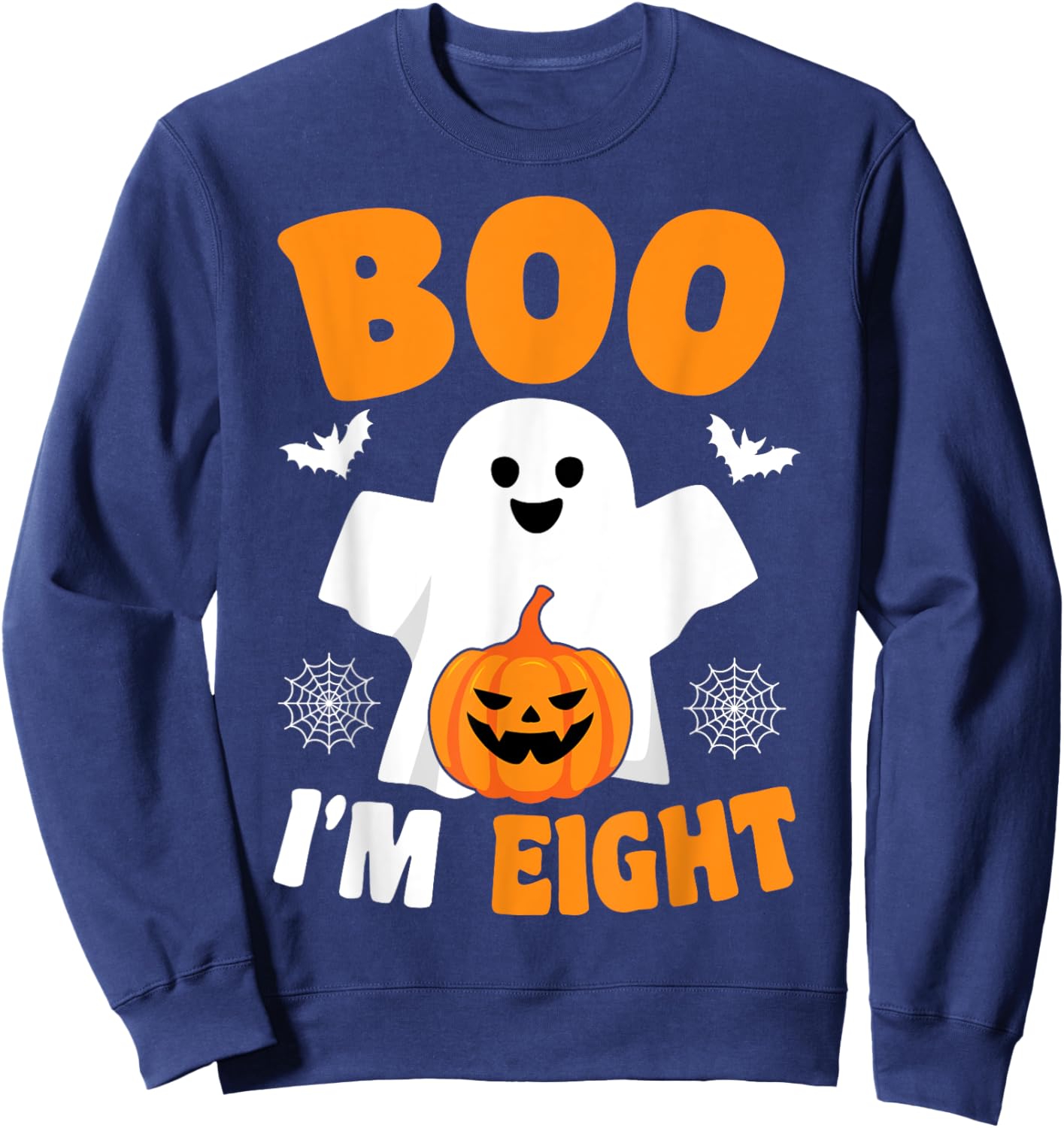 Boo I’m Eight Halloween Groovy Spooky Kids 8th Birthday Sweatshirt - Sweatshirt | Navy