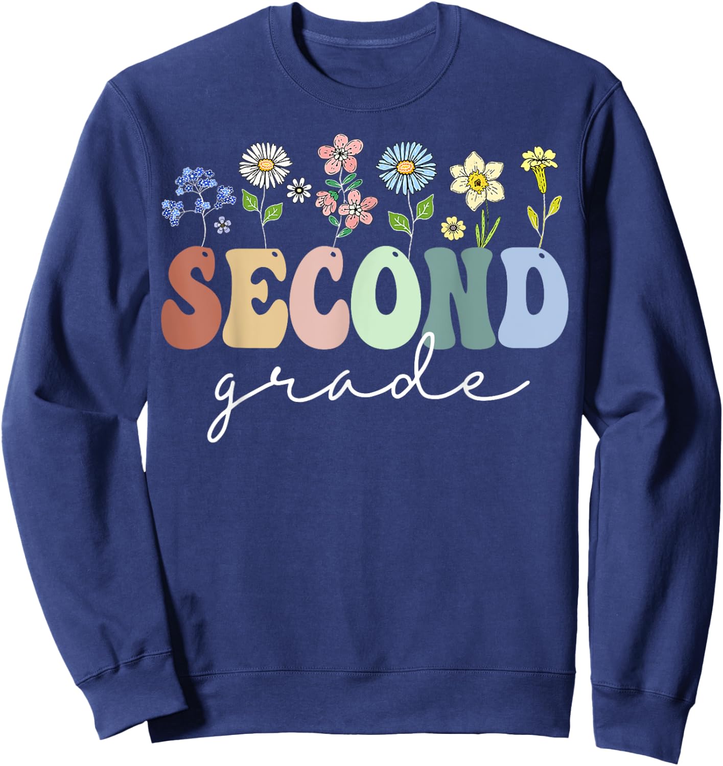 2nd Grade Wildflower Floral Back To School Gift Teachers Women Girls Kids Sweatshirt - Sweatshirt | Navy