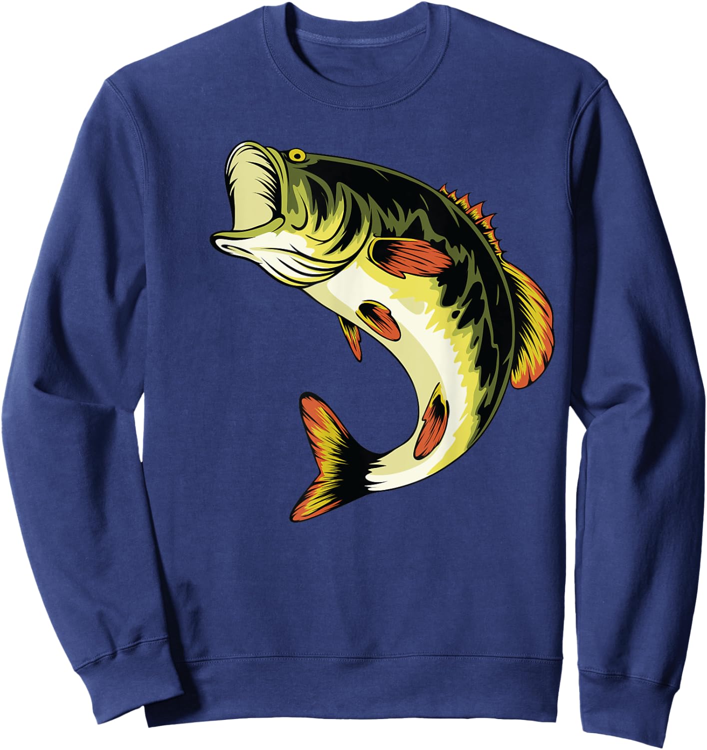 Fishing Graphic Large Mouth Bass Fish Sweatshirt - Sweatshirt | Navy