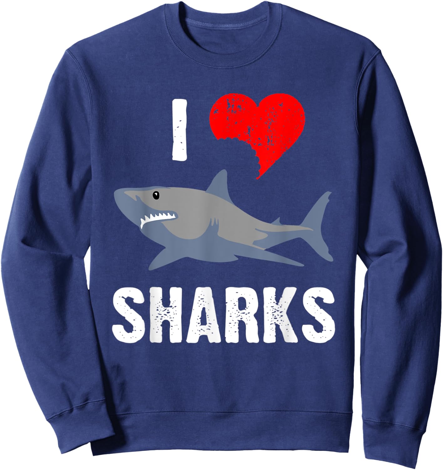 I Love Sharks Shark Lover Marine Biology Heart Bitemark Sweatshirt - Sweatshirt | Navy