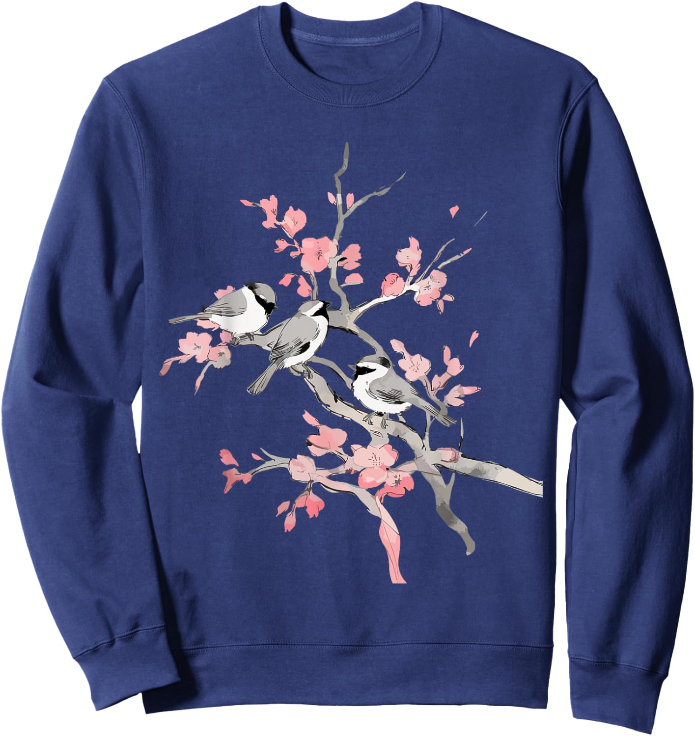 Cherry Blossoms & Birds Birdwatching Bird Lover Cute Sweatshirt - Sweatshirt | Navy