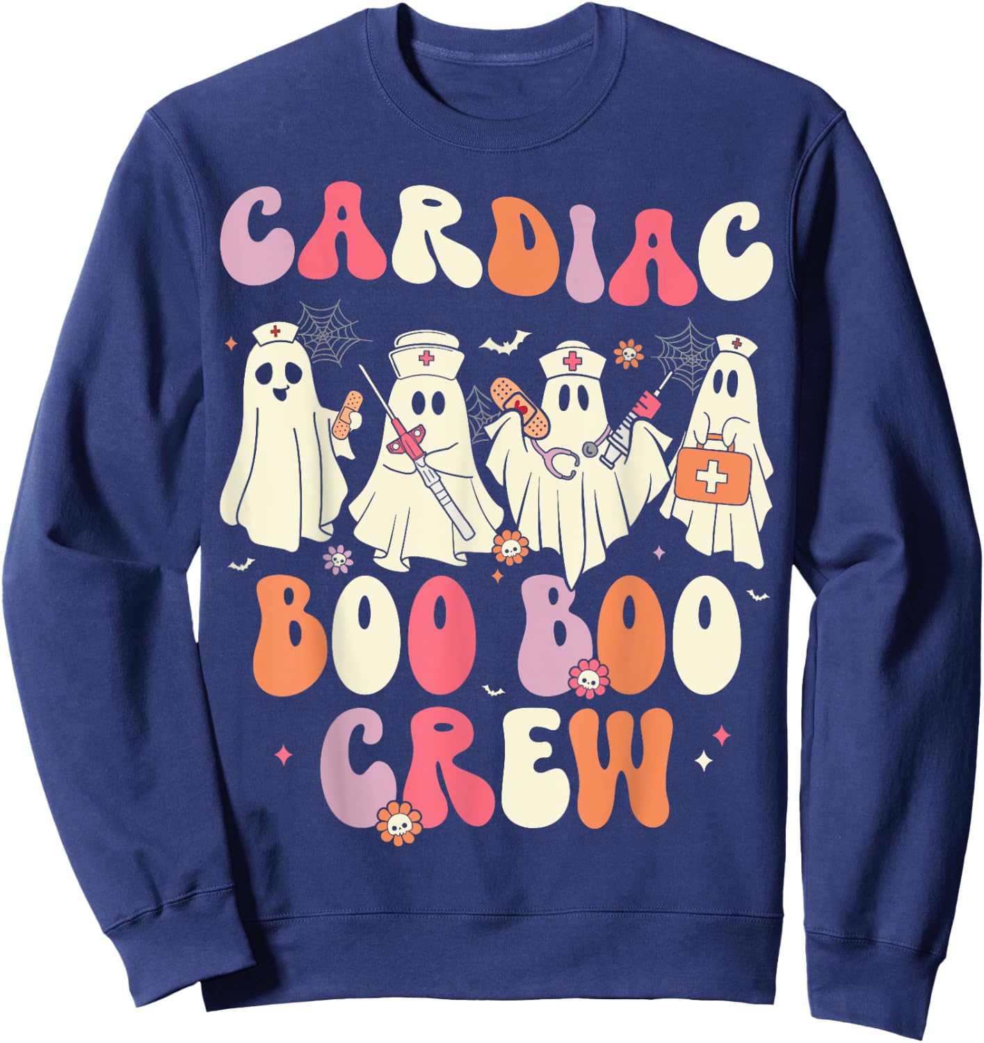 Halloween Cardiac Boo Crew Nurse Ghost Cute Health Worker Sweatshirt - Sweatshirt | Navy