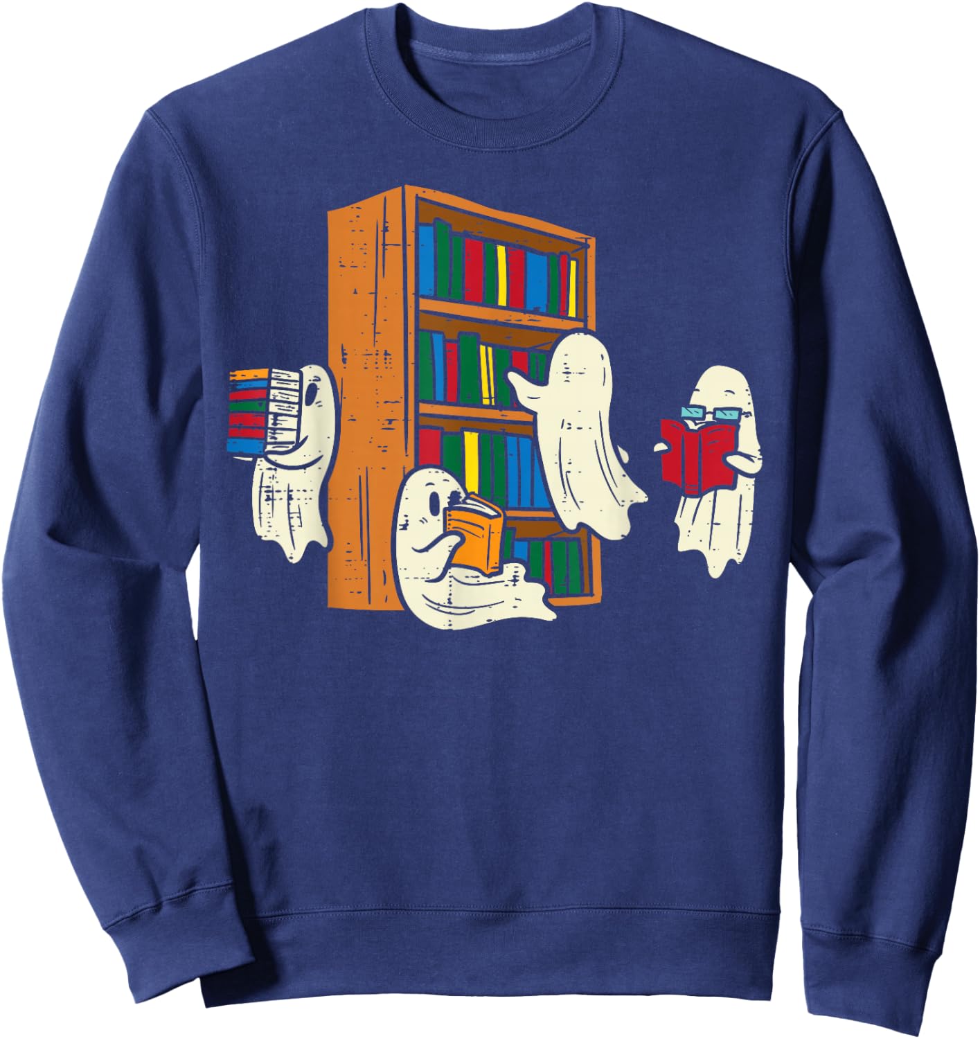 Ghosts Reading Books Teacher Halloween Librarian Boooks Sweatshirt - Sweatshirt | Navy