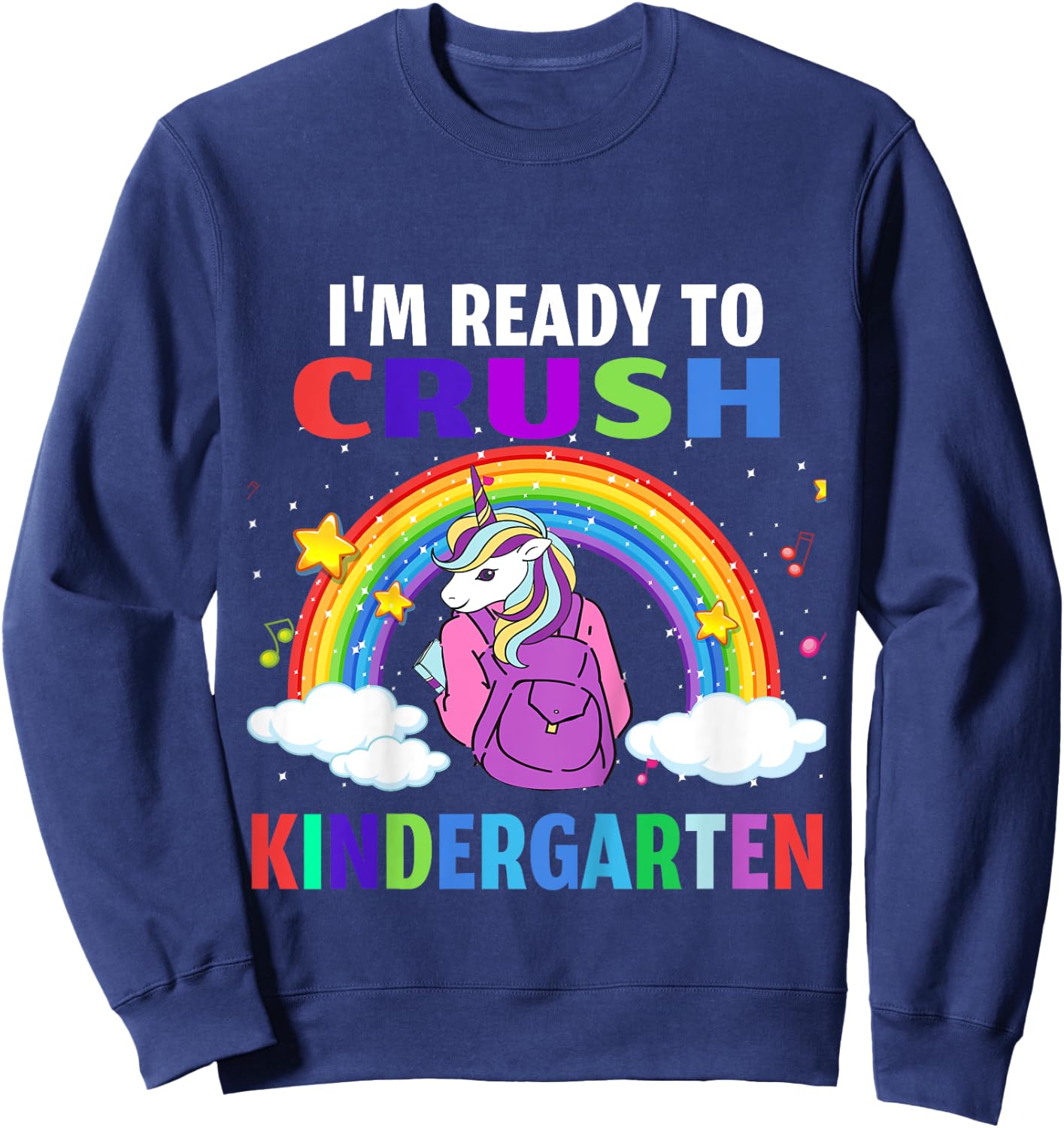 Kids Kids I'm Ready To Crush Kindergarten Unicorn Back to School Sweatshirt - Sweatshirt | Navy