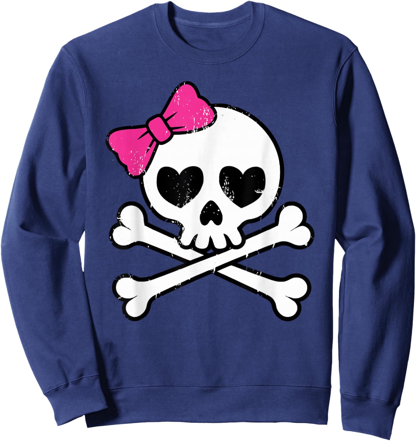 Cute Pretty Pink Skull Crossbones Girl with Hot Pink Bow Sweatshirt - Sweatshirt | Navy