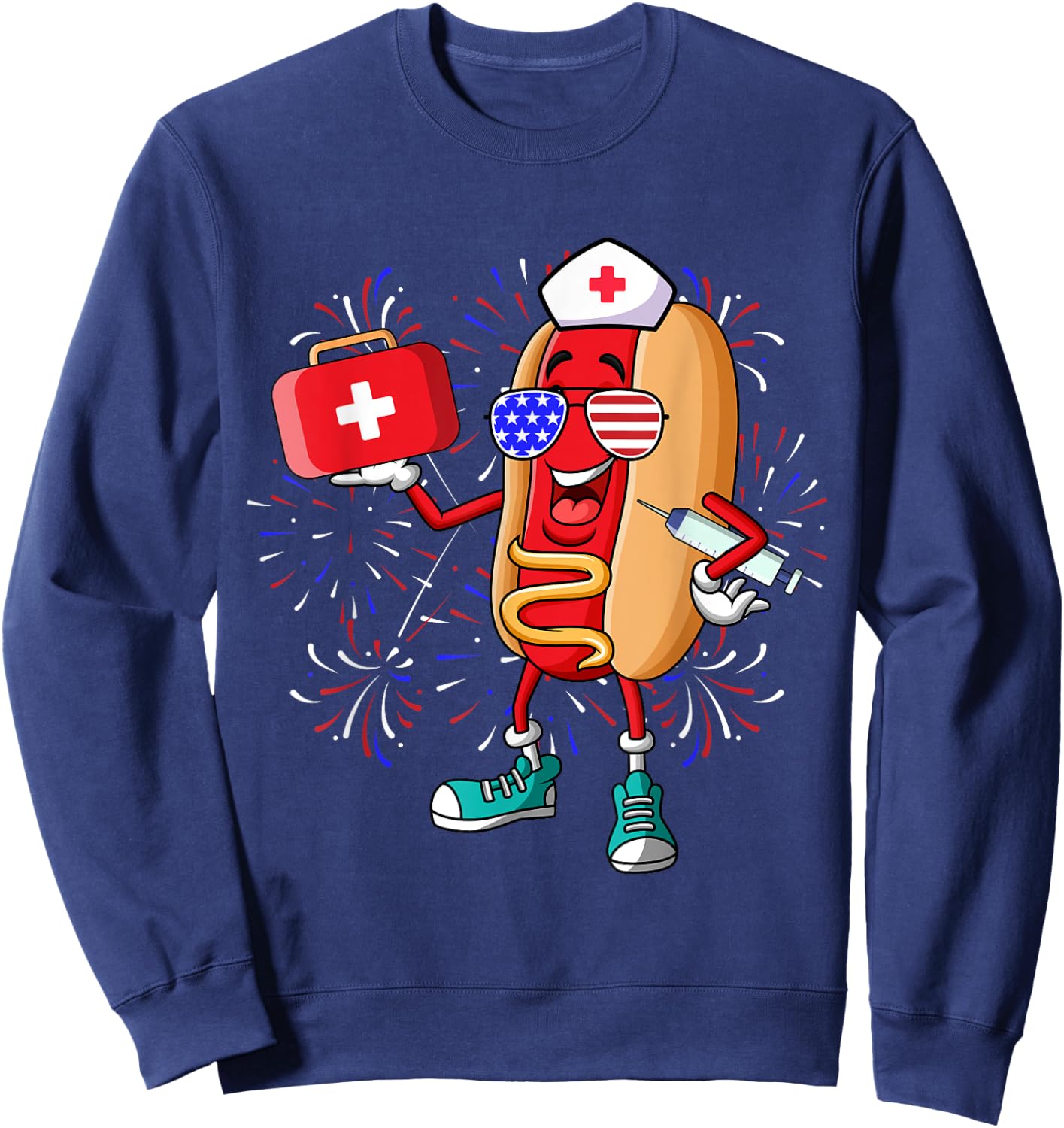Nurse Anesthetists 4th Of July Funny American Hot Dog Sweatshirt - Sweatshirt | Navy