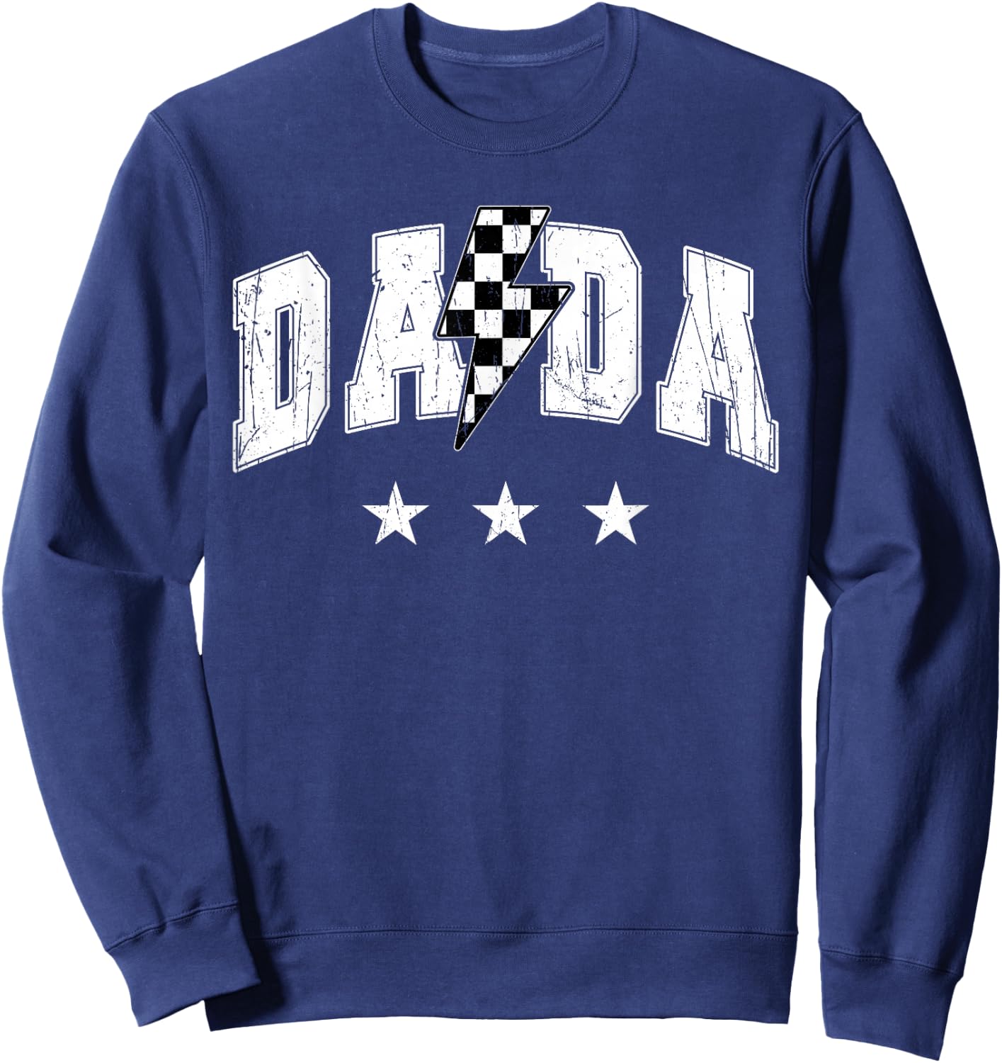 Retro Dada Lightning Bolt Checkered Father’s day Sweatshirt - Sweatshirt | Navy