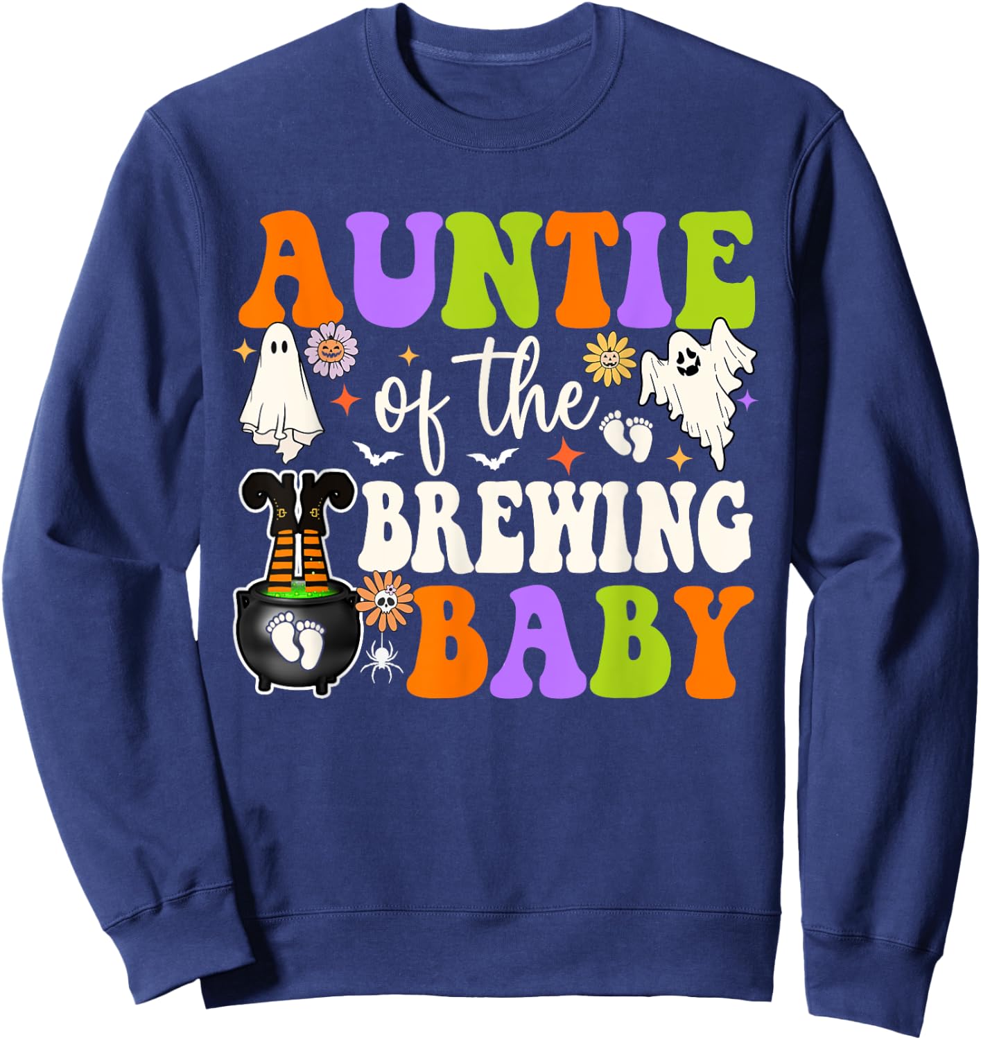 Auntie of Brewing Baby Halloween Theme Baby Shower Spooky Sweatshirt - Sweatshirt | Navy