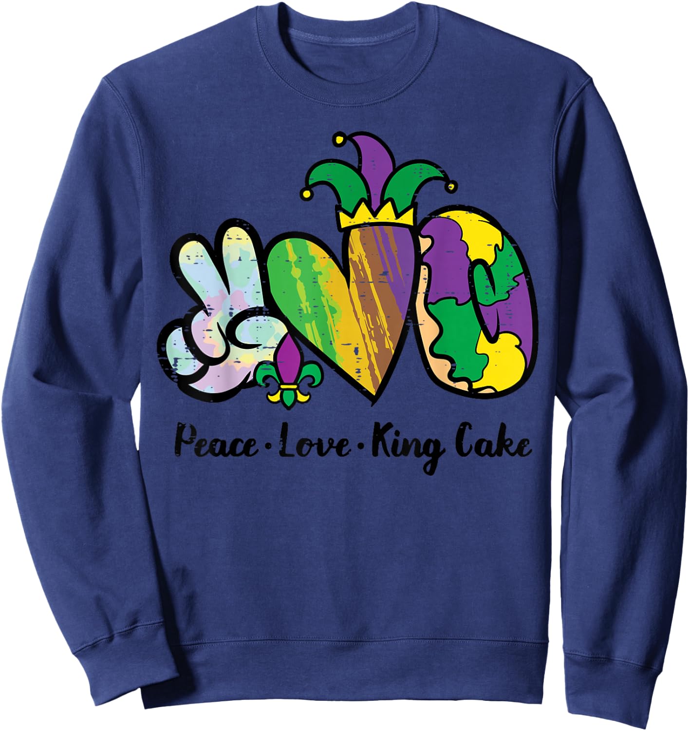 Mardi Gras Peace Love King Cake Funny Food Women Men Kids Sweatshirt - Sweatshirt | Navy