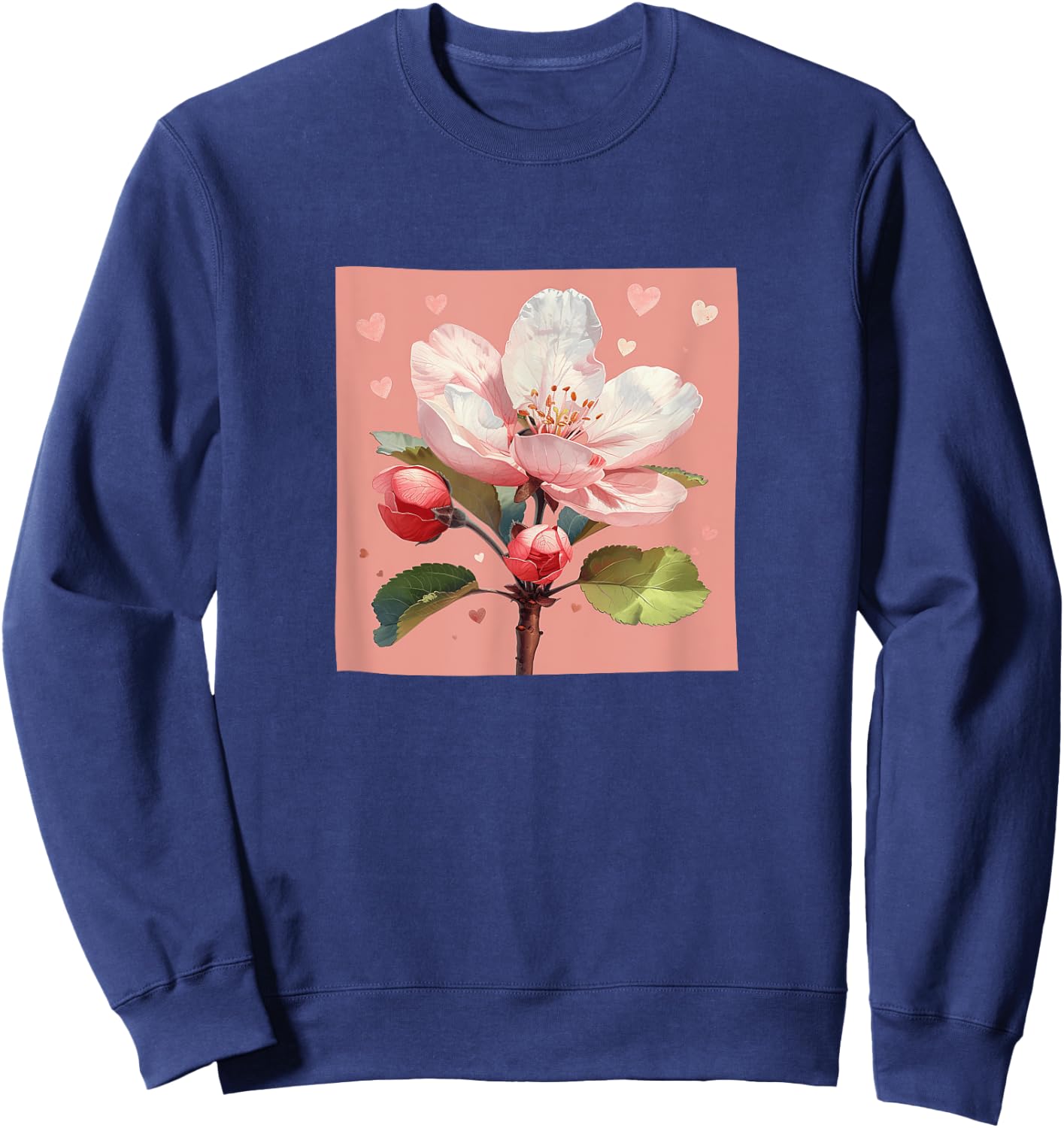 Apple Blossom Flower With Hearts Around Boho Style Graphic Sweatshirt - Sweatshirt | Navy