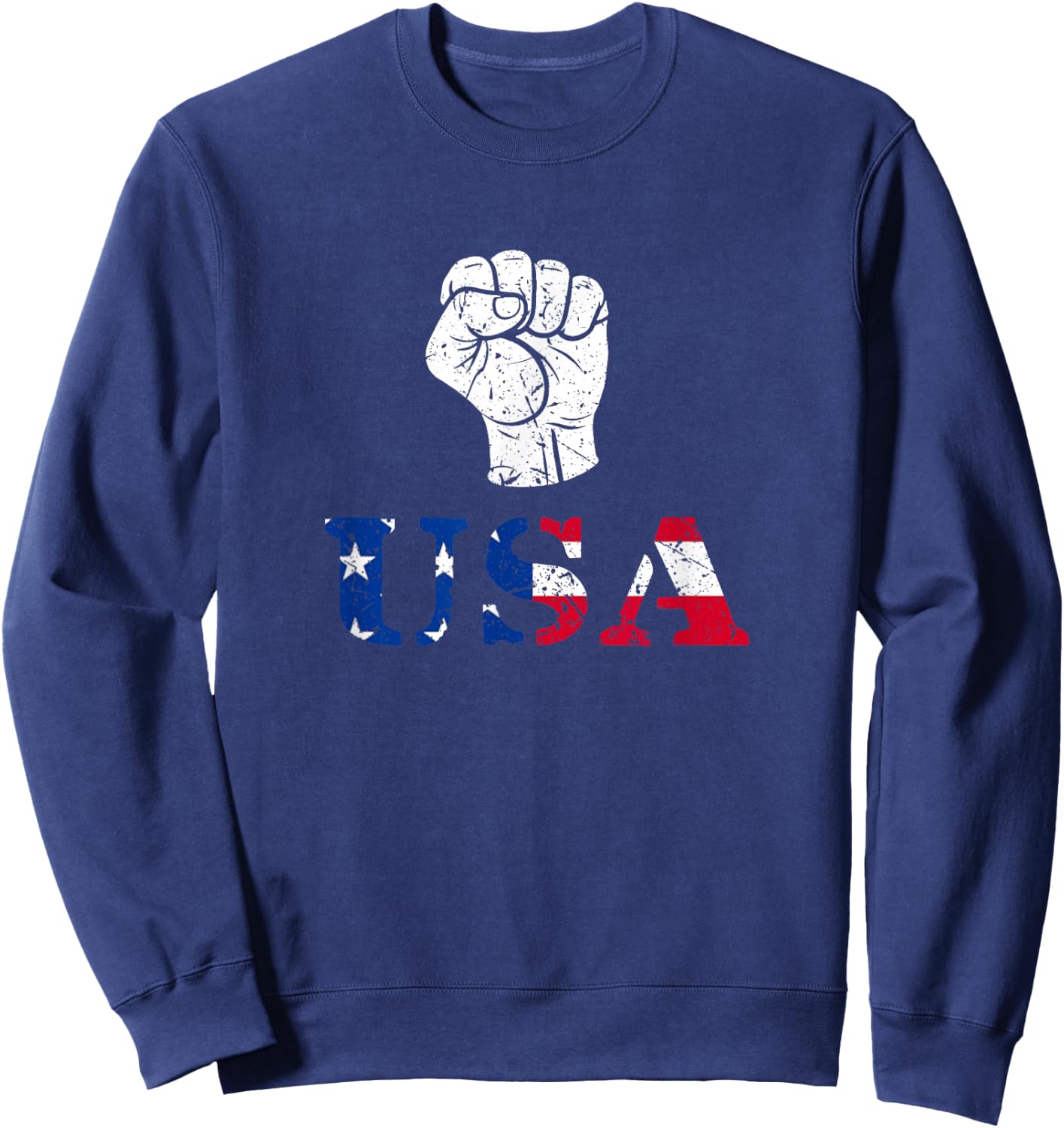 Trump Fist Distressed USA Red, White & Blue Design Sweatshirt - Sweatshirt | Navy