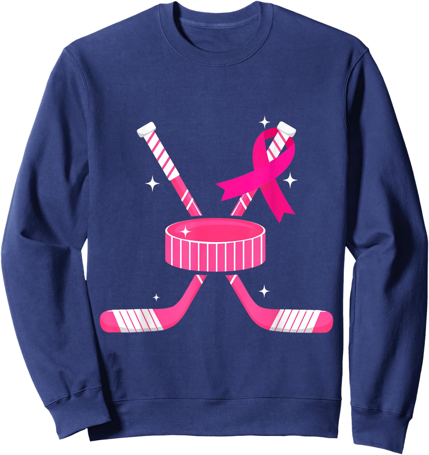 Ice Hockey Pink Ribbon Breast Cancer Awareness Survivors Sweatshirt - Sweatshirt | Navy