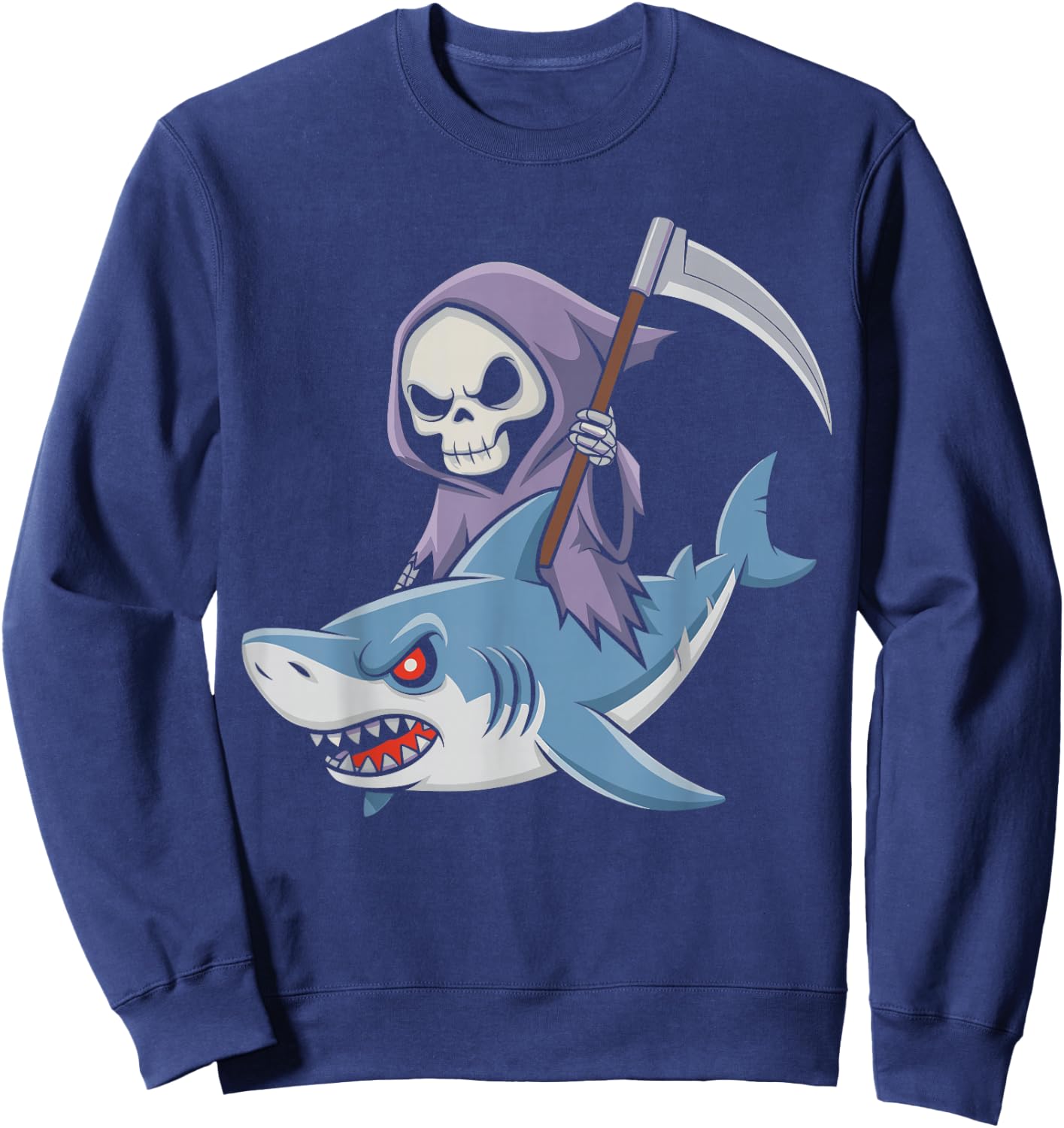 Funny Grim Reaper Riding Shark Lovers Spooky Halloween Sweatshirt - Sweatshirt | Navy