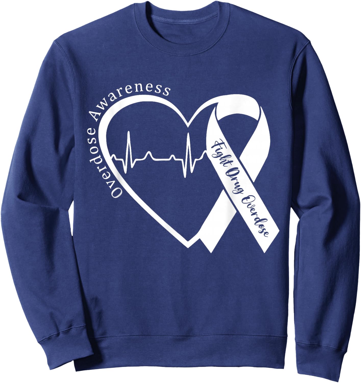 Overdose Awareness Month Heart Purple Ribbon Support Sweatshirt - Sweatshirt | Navy