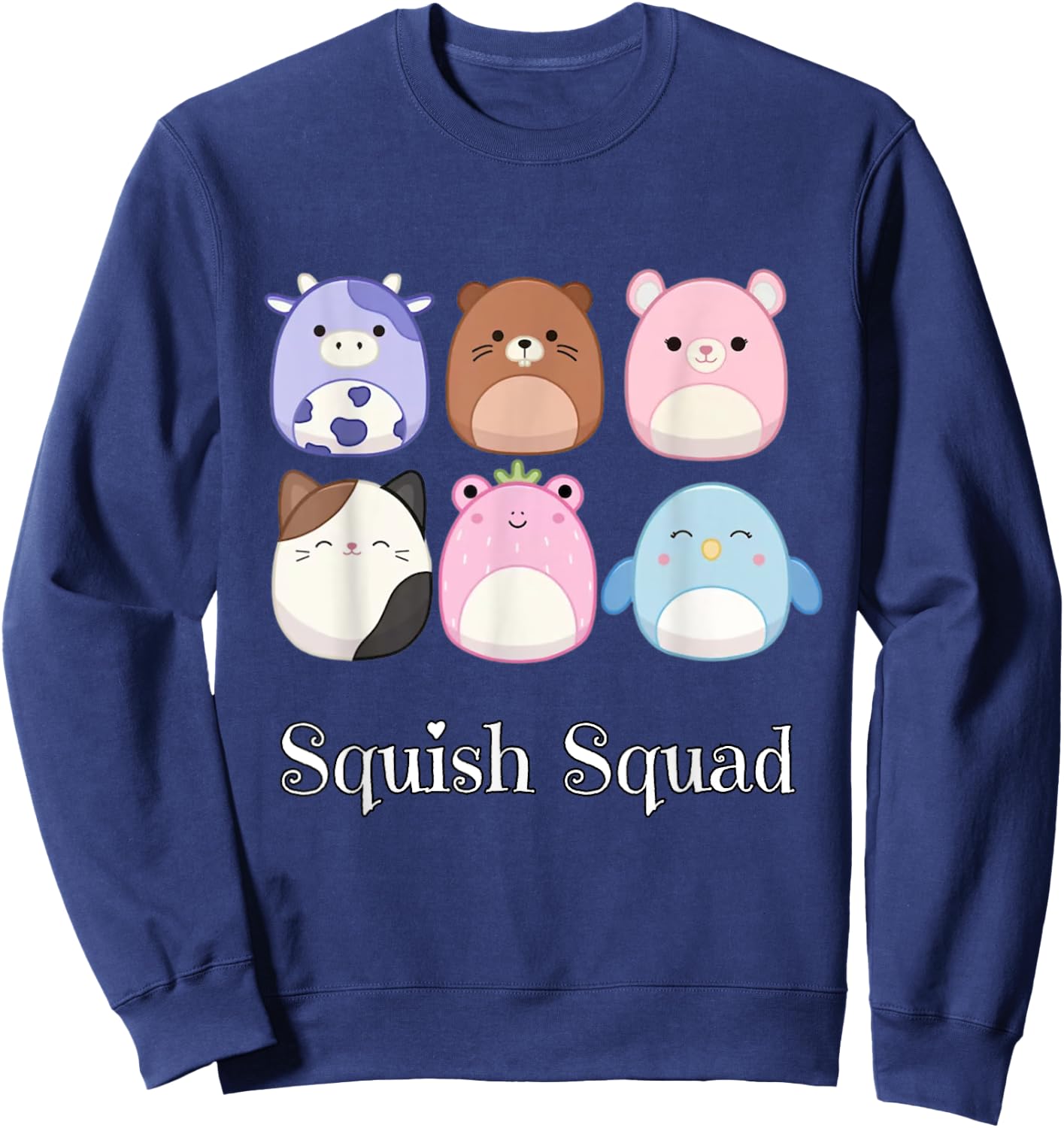 Squish Mallow Squad! Cow, Cat, Bird Stuffed Animal Plush Toy Sweatshirt - Sweatshirt | Navy