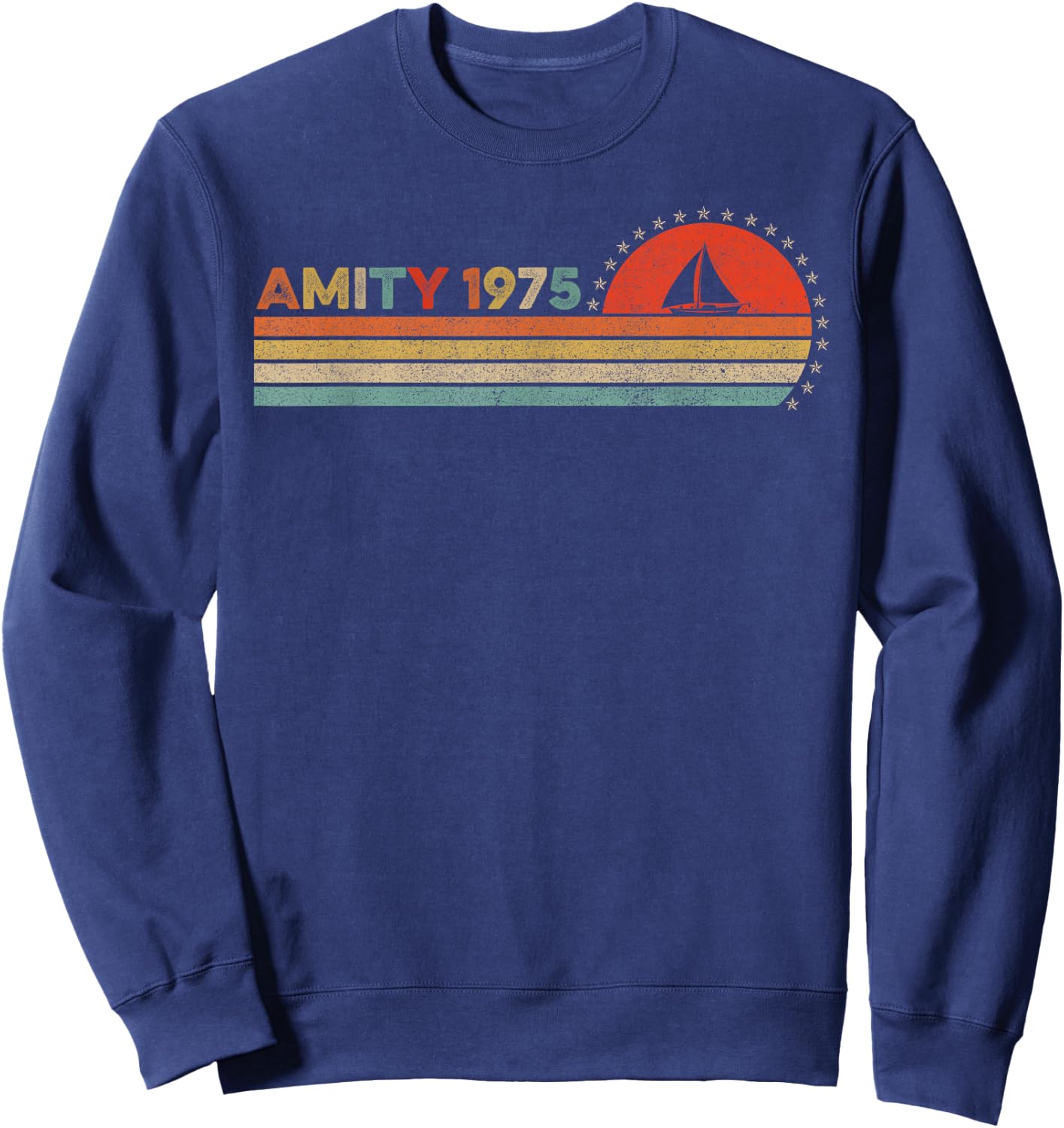 Vintage Amity 1975 Sunset Retro - Sailboat Sunrise Summer Sweatshirt - Sweatshirt | Navy