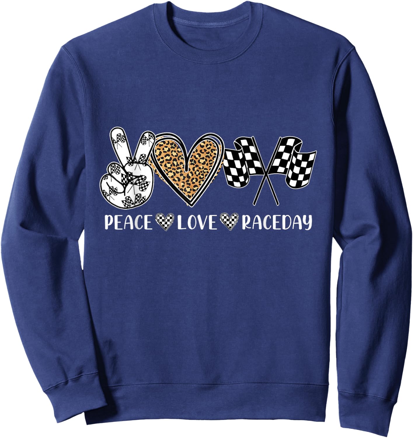 Peace Love Raceday Racing Drag Racing Checkered Flag Race Sweatshirt - Sweatshirt | Navy