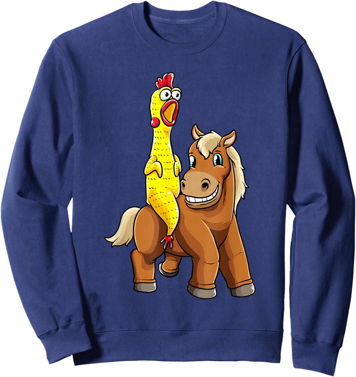Funny Rubber Chicken Riding Horse Equestrian Girls Women Sweatshirt - Sweatshirt | Navy