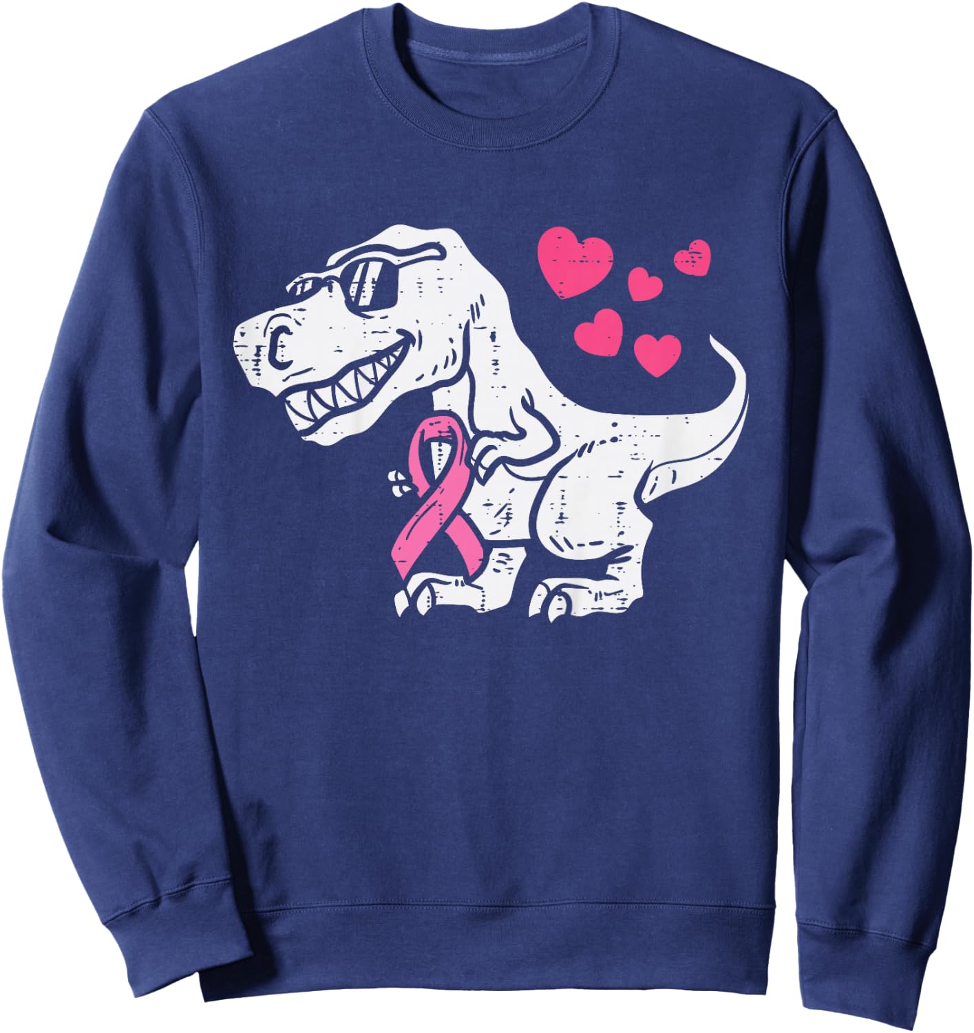 Pink Ribbon T-Rex Kids Breast Cancer Awareness Boys Toddler Sweatshirt - Sweatshirt | Navy
