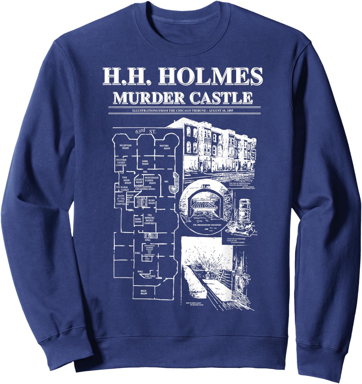 H.H. Holmes Murder Castle True Crime Serial Killer Sweatshirt - Sweatshirt | Navy