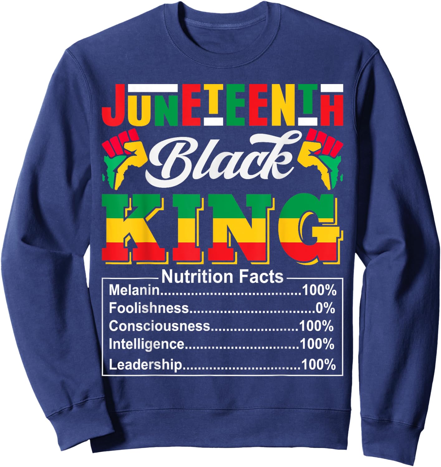 Juneteenth 1865 Black King Nutritional Facts Juneteenth Men Sweatshirt - Sweatshirt | Navy