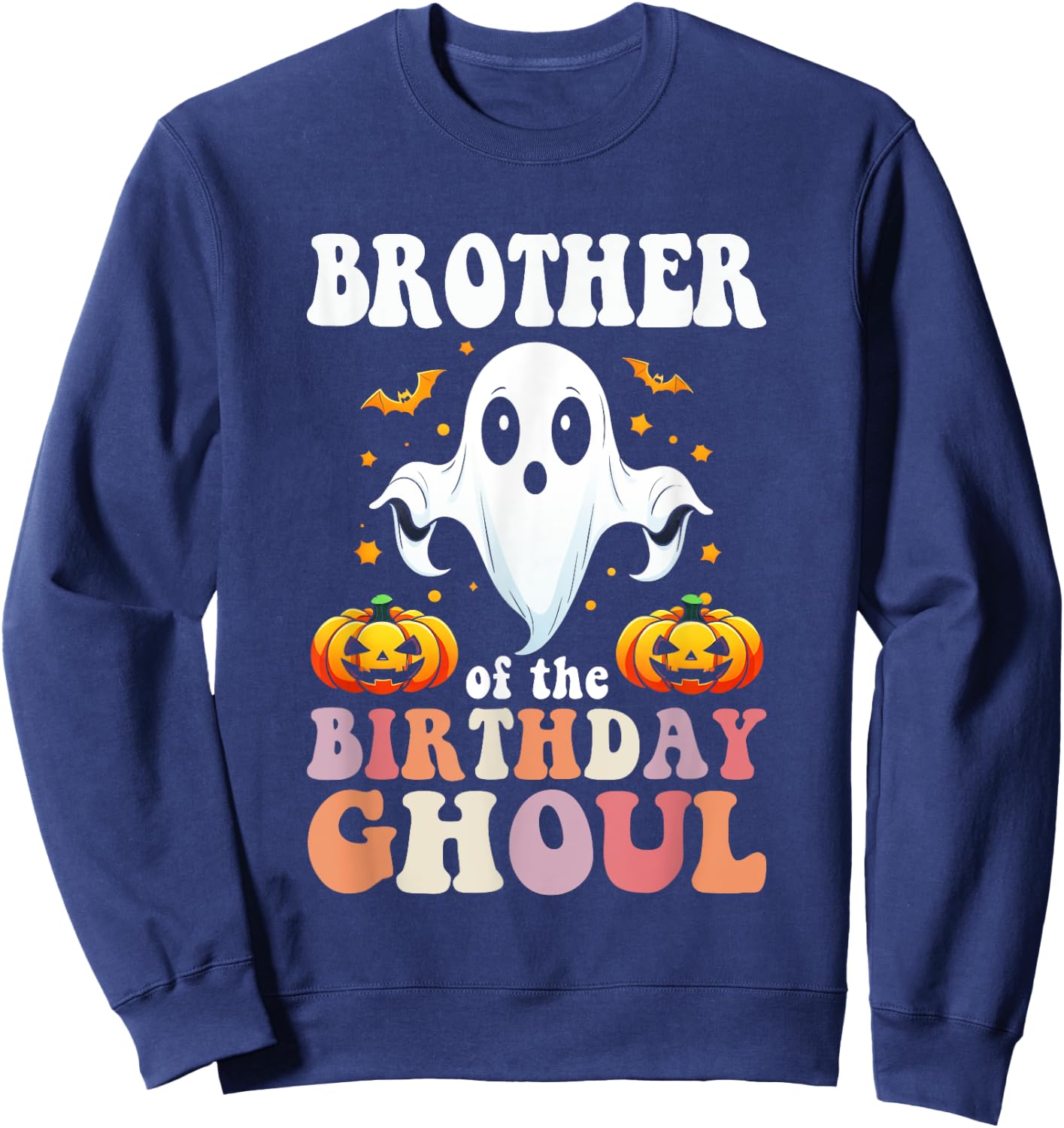 Halloween Brother of the Birthday Ghoul Retro Groovy Hippie Sweatshirt - Sweatshirt | Navy