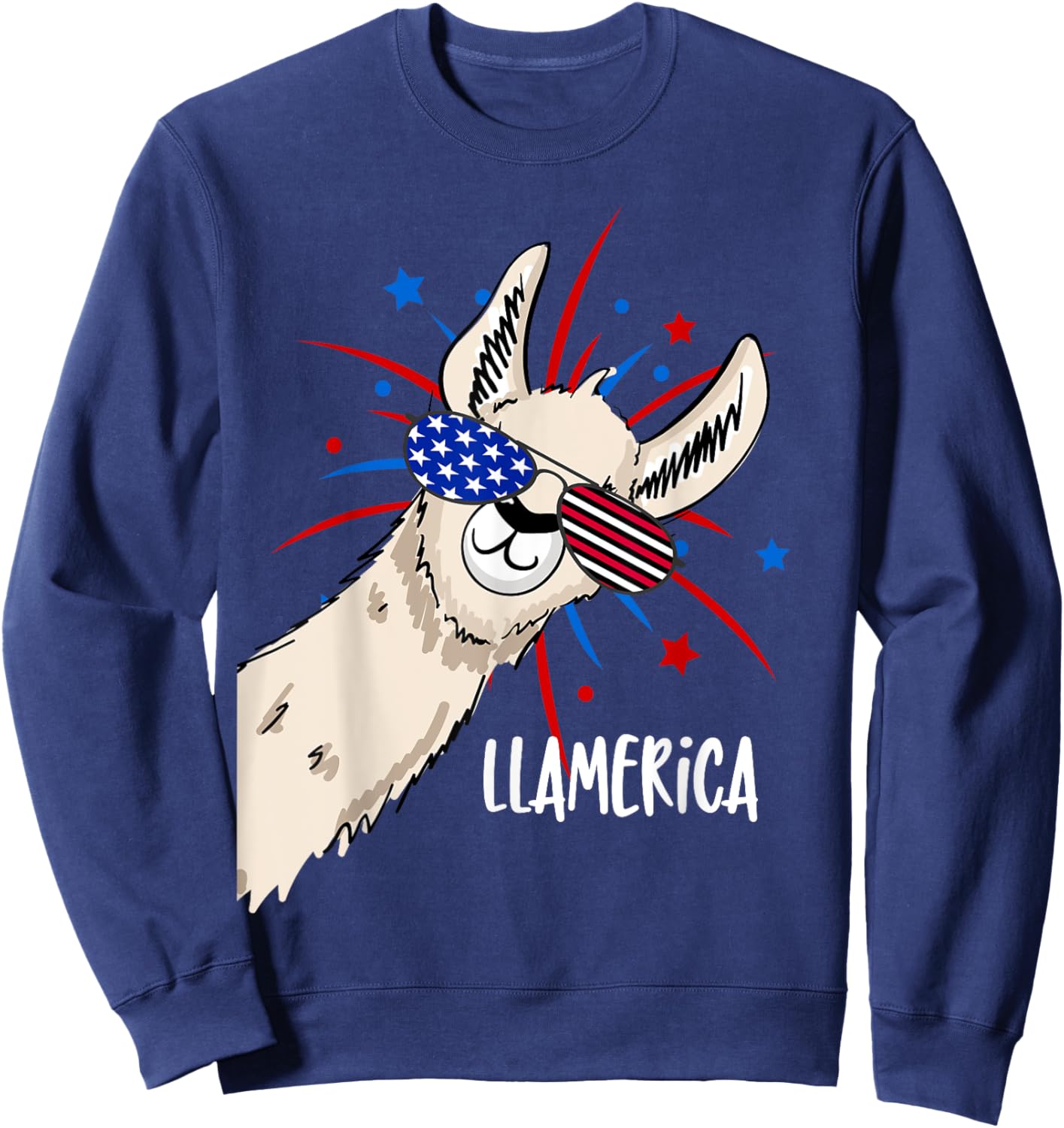 Funny Patriotic Llama Party Shirt For The Fourth Of July Sweatshirt - Sweatshirt | Navy