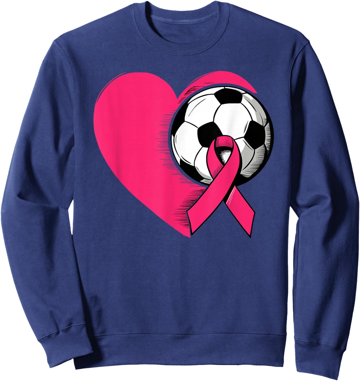 Breast Cancer Awareness Soccer Pink Ribbon Women Men Kids Sweatshirt - Sweatshirt | Navy