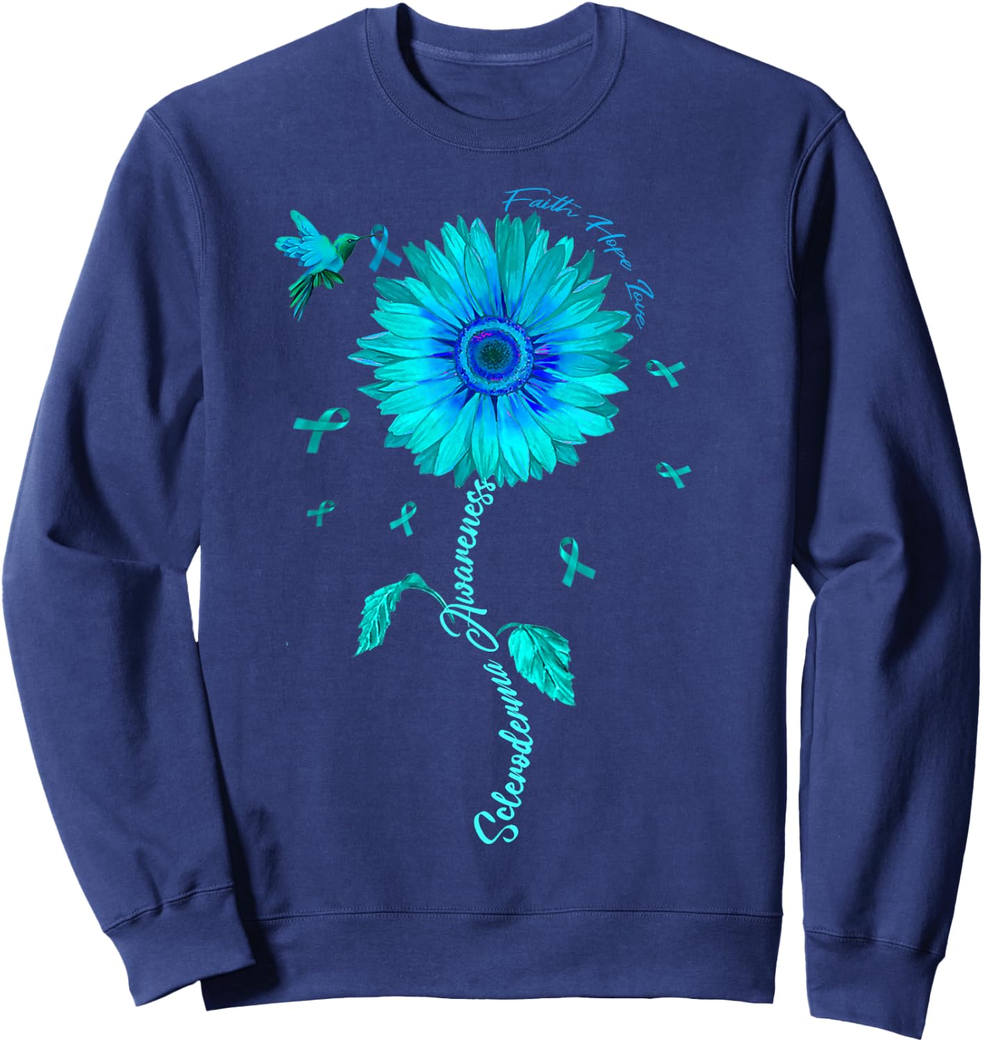 Scleroderma Awareness Teal Ribbon Sunflower Sweatshirt - Sweatshirt | Navy