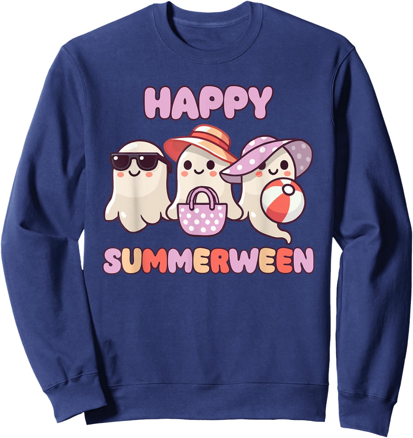 Happy Summerween Summer Halloween Ghost Men Women Kids Sweatshirt - Sweatshirt | Navy