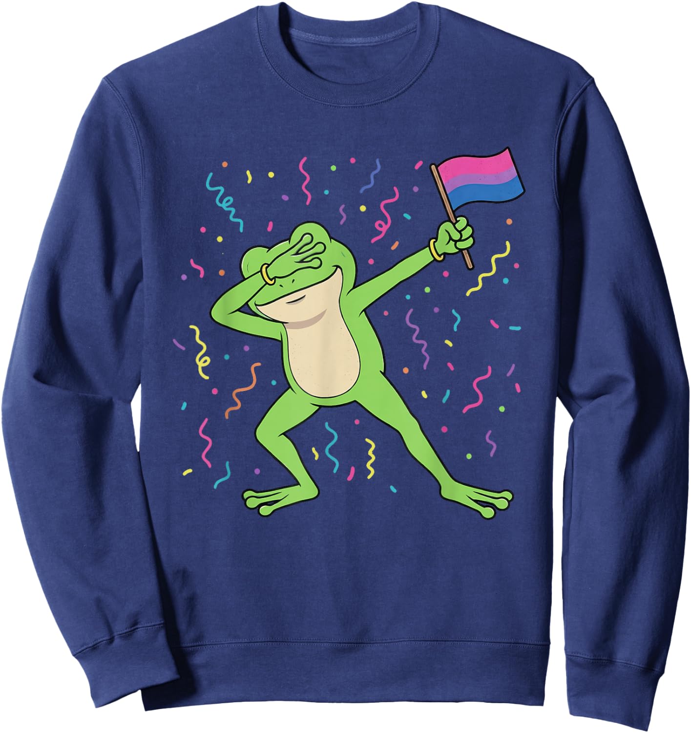 Bisexual Flag Frog Dabbing LGBTQ Bi Pride Month Men Women Sweatshirt - Sweatshirt | Navy